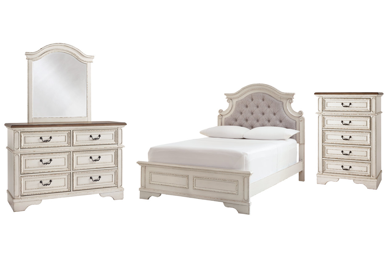 Realyn Full Panel Bed with Mirrored Dresser and Chest