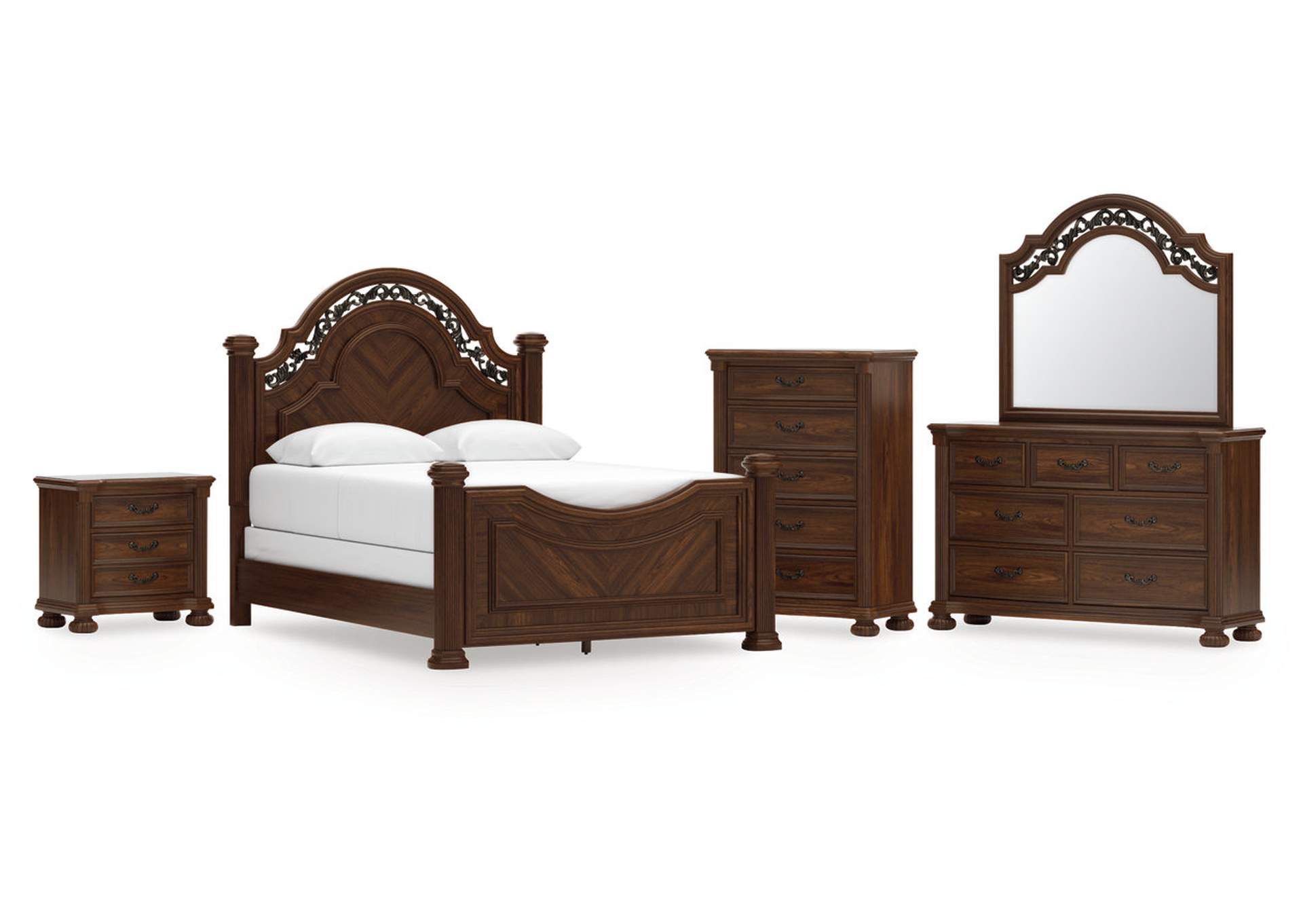 Lavinton Queen Poster Bed with Mirrored Dresser, Chest and Nightstand image 1