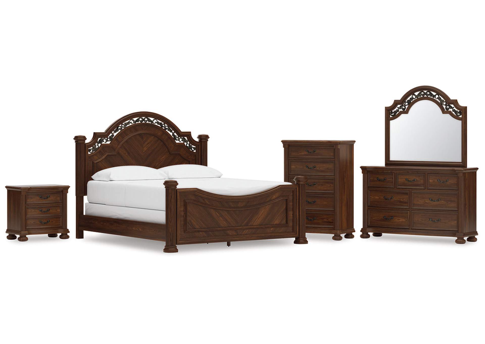 Lavinton California King Poster Bed with Mirrored Dresser, Chest and Nightstand image 1