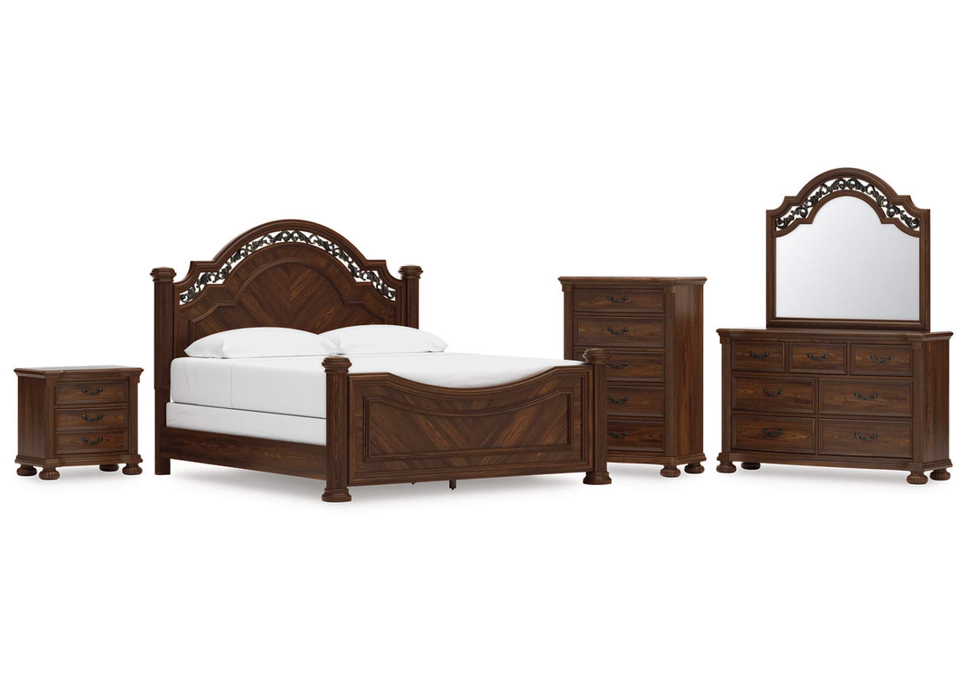 Lavinton King Poster Bed with Mirrored Dresser, Chest and Nightstand image 1