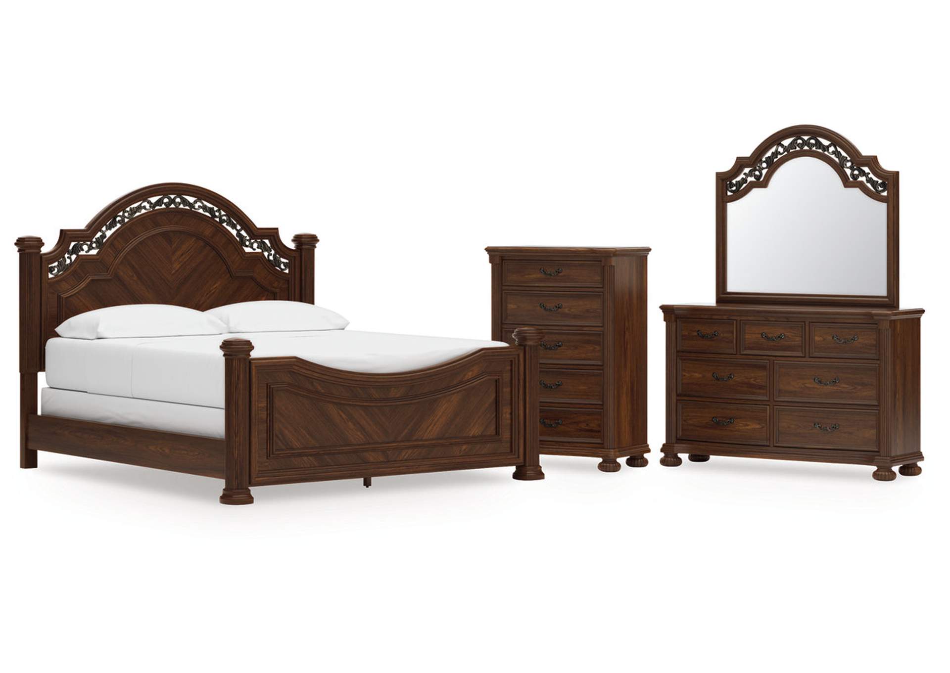 Lavinton California King Poster Bed with Mirrored Dresser and Chest image 1