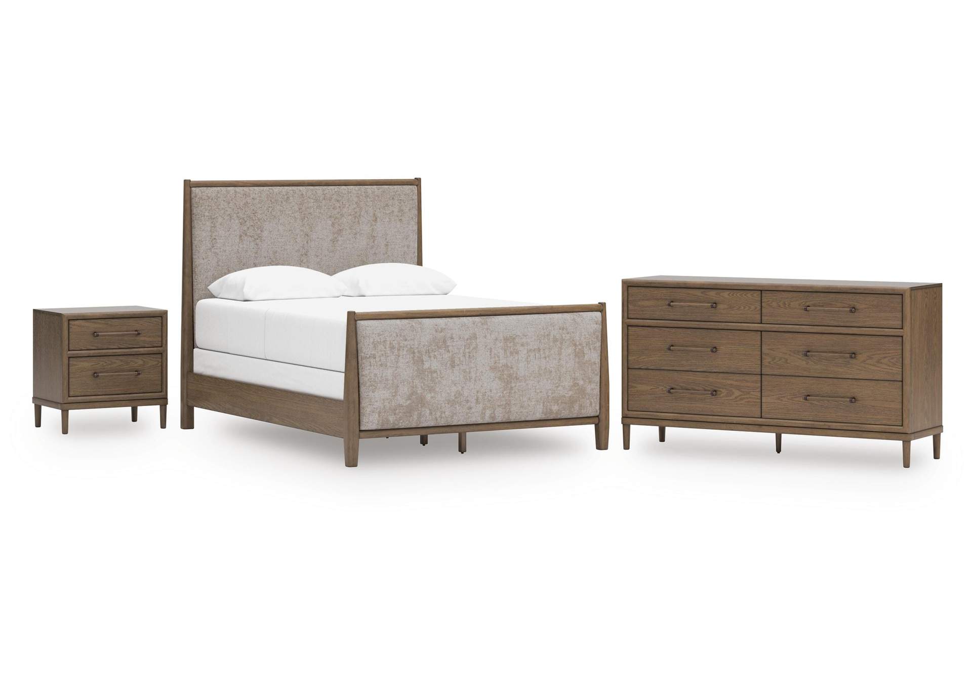 Roanhowe Queen Upholstered Bed, Dresser and 2 Nightstands image 1