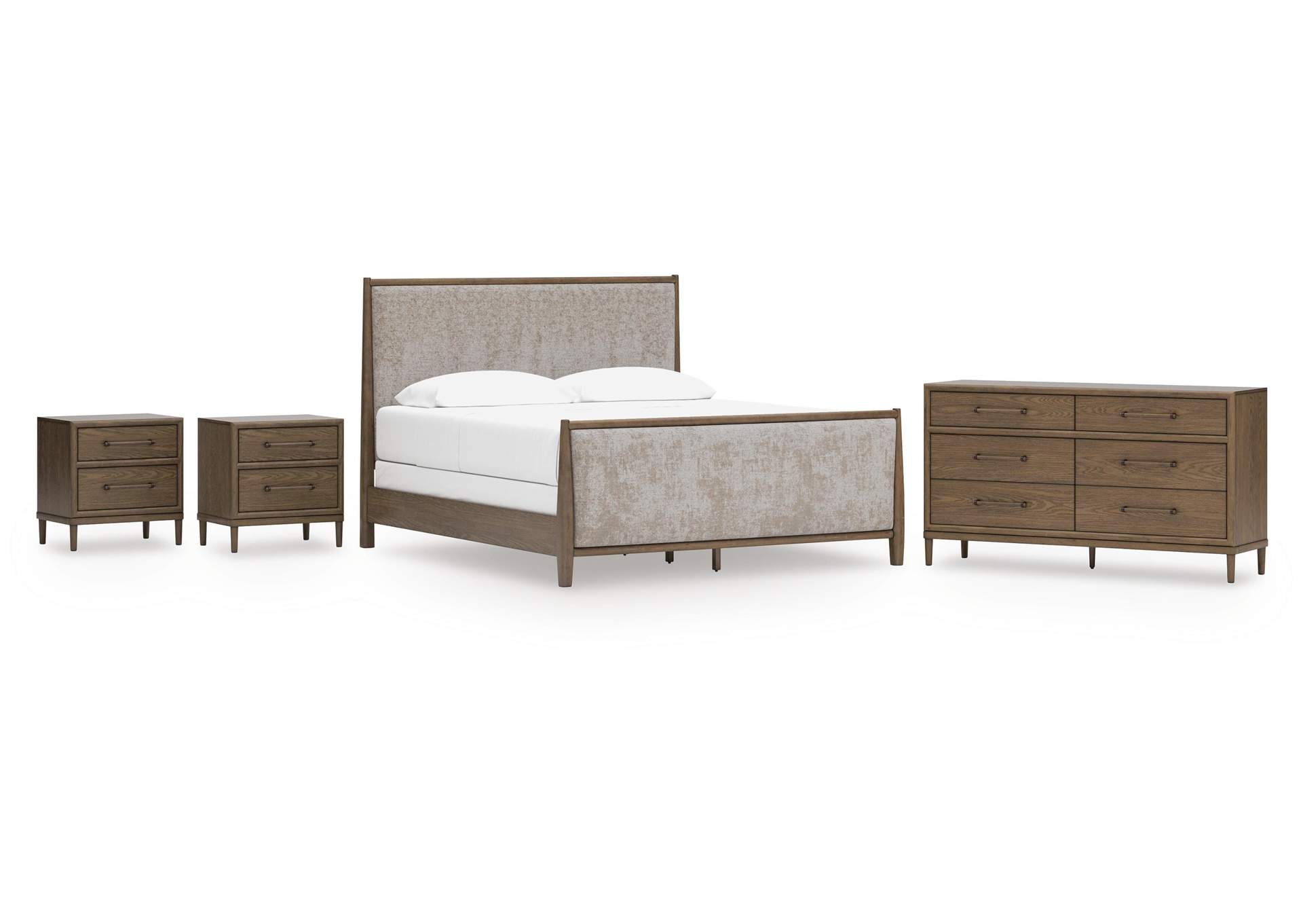 Roanhowe California King Upholstered Bed, Dresser and 2 Nightstands image 1