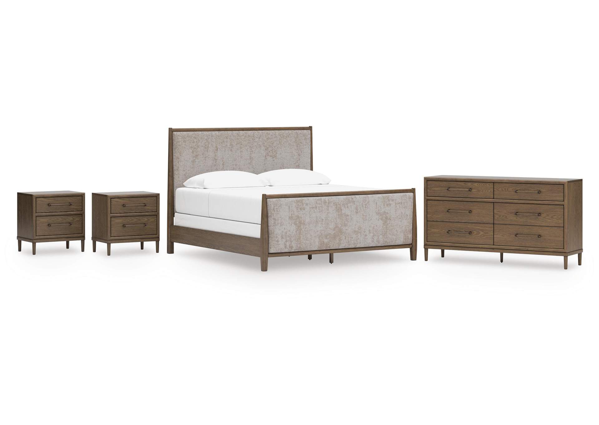 Roanhowe King Upholstered Bed, Dresser and 2 Nightstands image 1