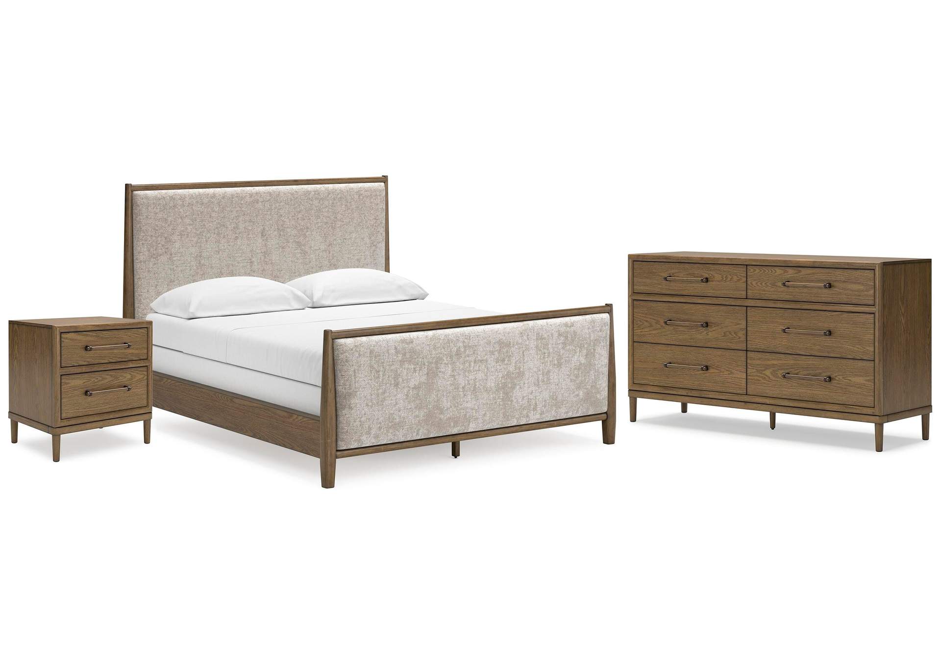 Roanhowe California King Upholstered Bed with Dresser and Nightstand image 1