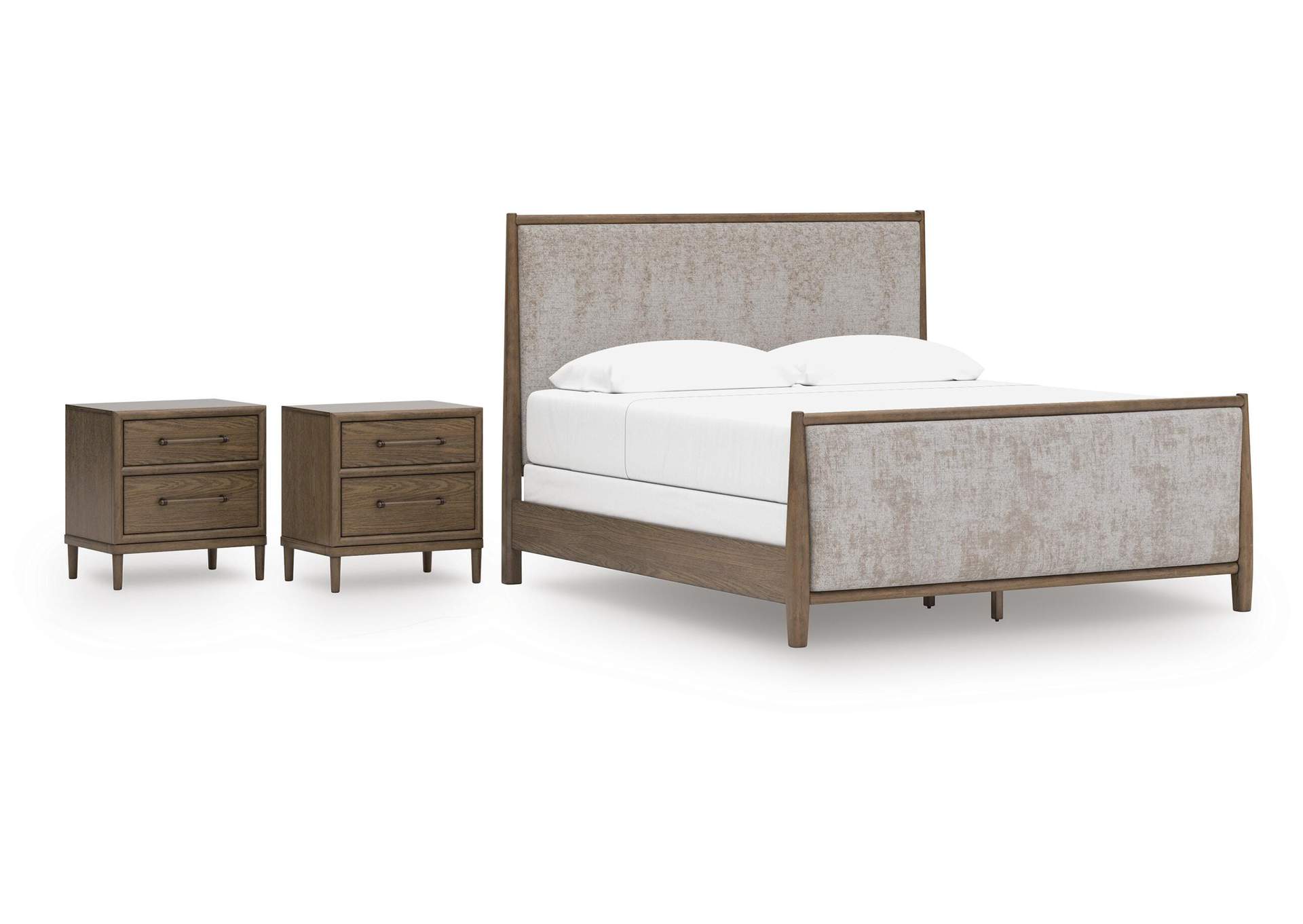 Roanhowe King Upholstered Bed and 2 Nightstands image 1