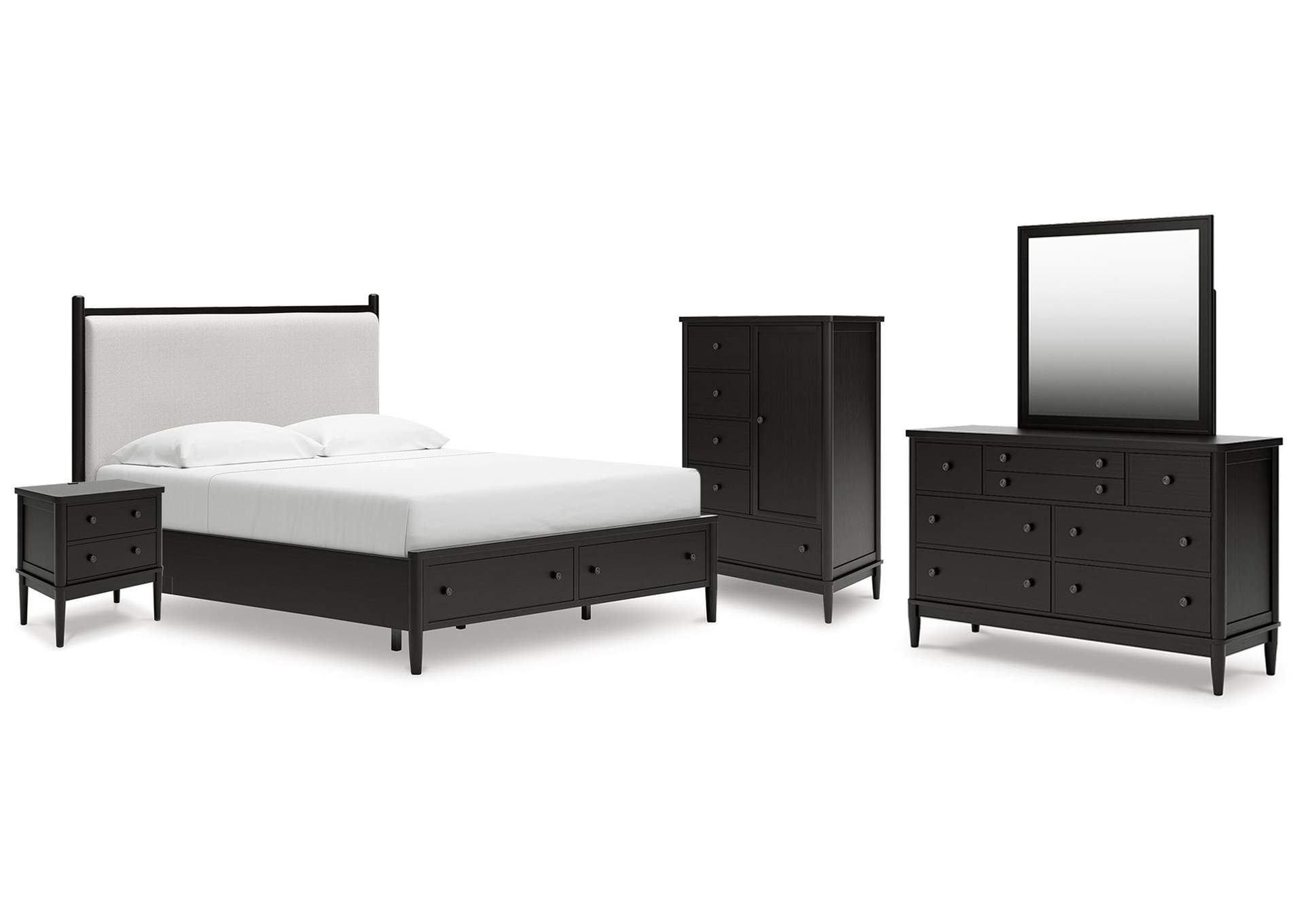 Portdown California King Upholstered Panel Storage Bed, Dresser, Mirror, Chest and Nightstand image 1