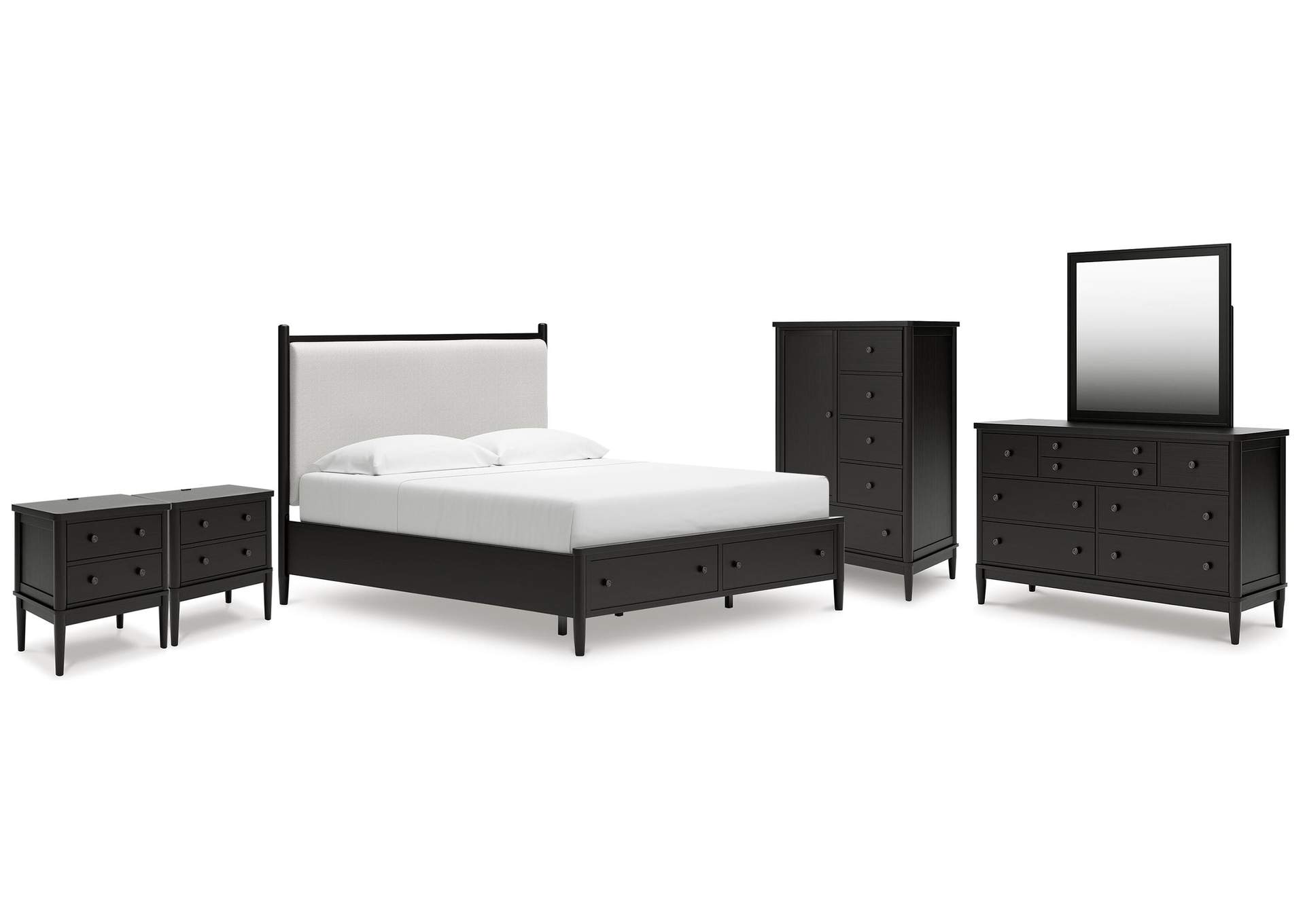 Portdown California King Upholstered Panel Storage Bed, Dresser, Mirror, Chest and 2 Nightstands image 1
