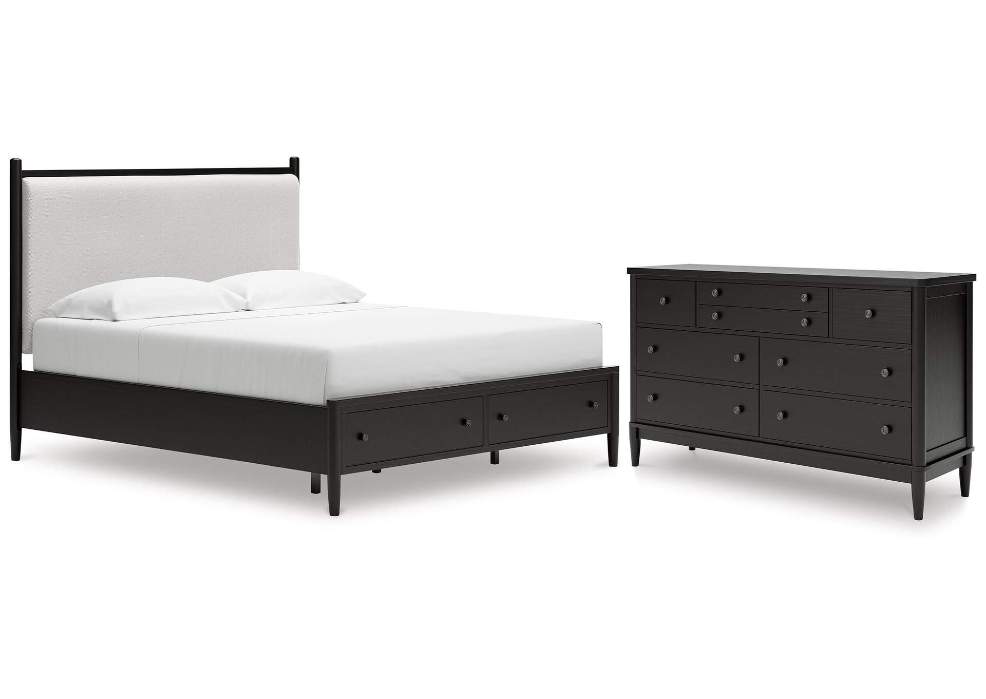 Portdown California King Upholstered Panel Storage Bed and Dresser image 1