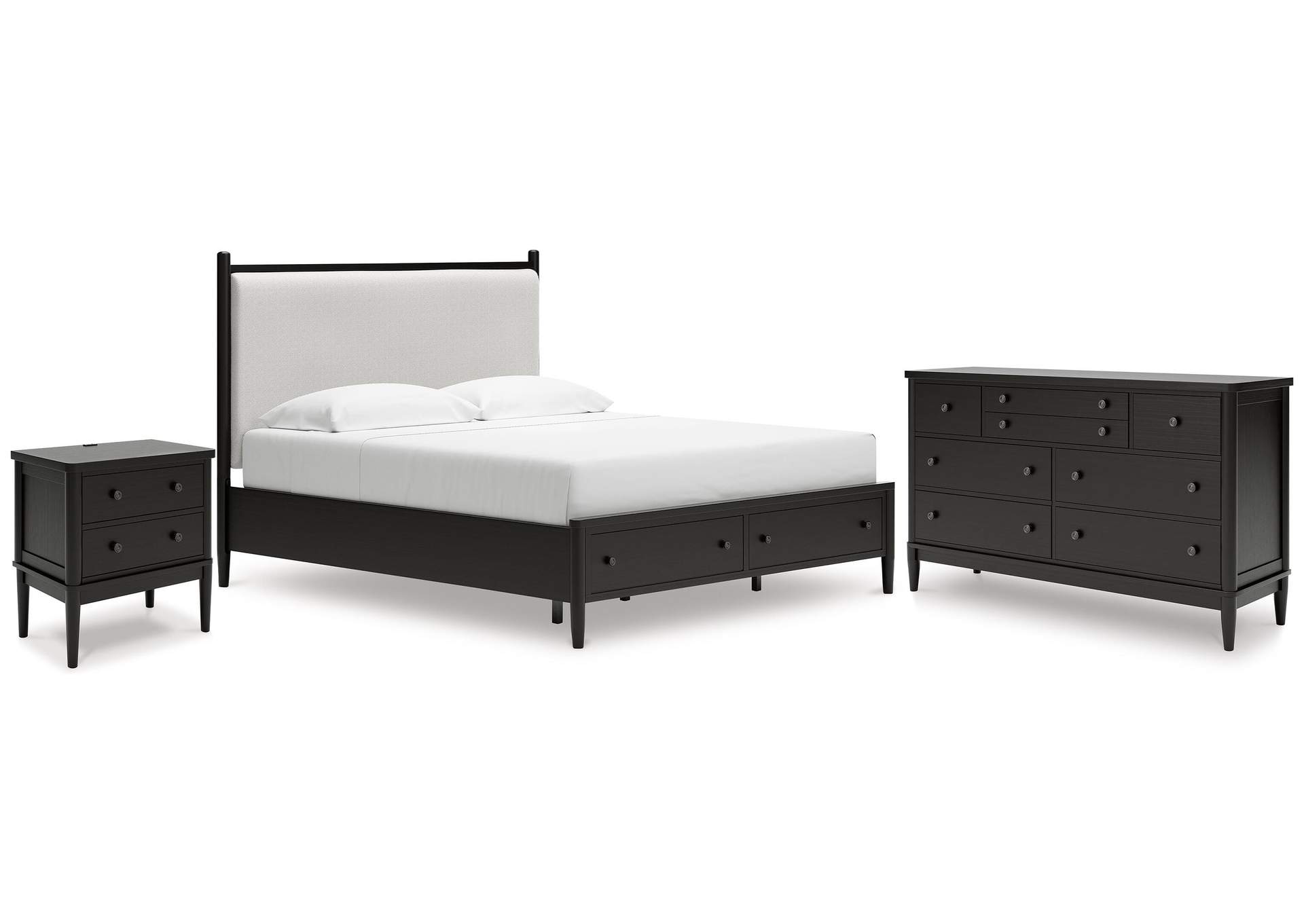 Portdown California King Upholstered Panel Storage Bed, Dresser and Nightstand image 1