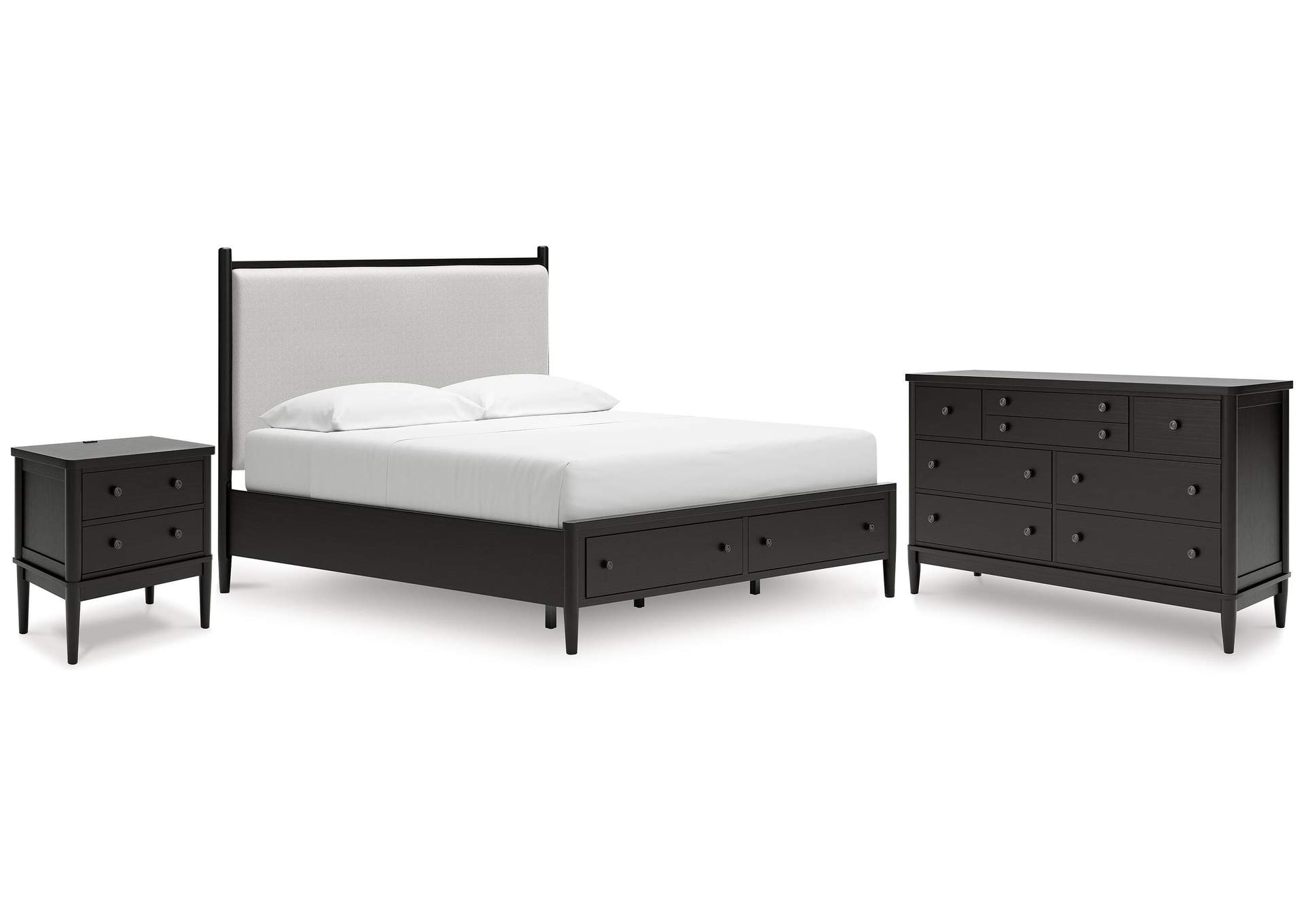 Portdown King Upholstered Panel Storage Bed, Dresser and Nightstand image 1
