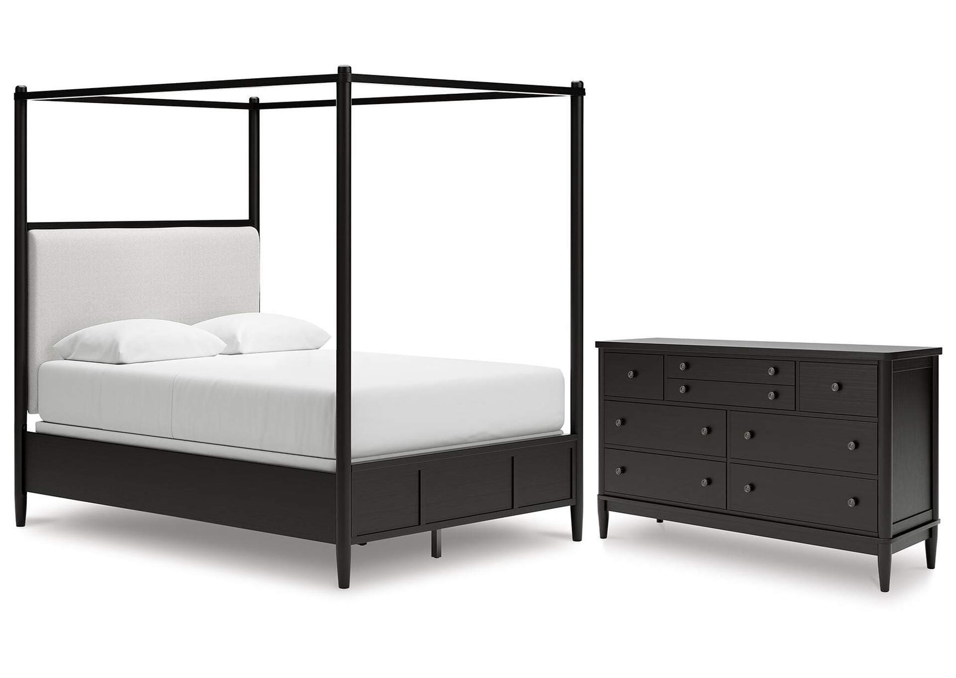 Portdown Queen Upholstered Canopy Bed and Dresser image 1
