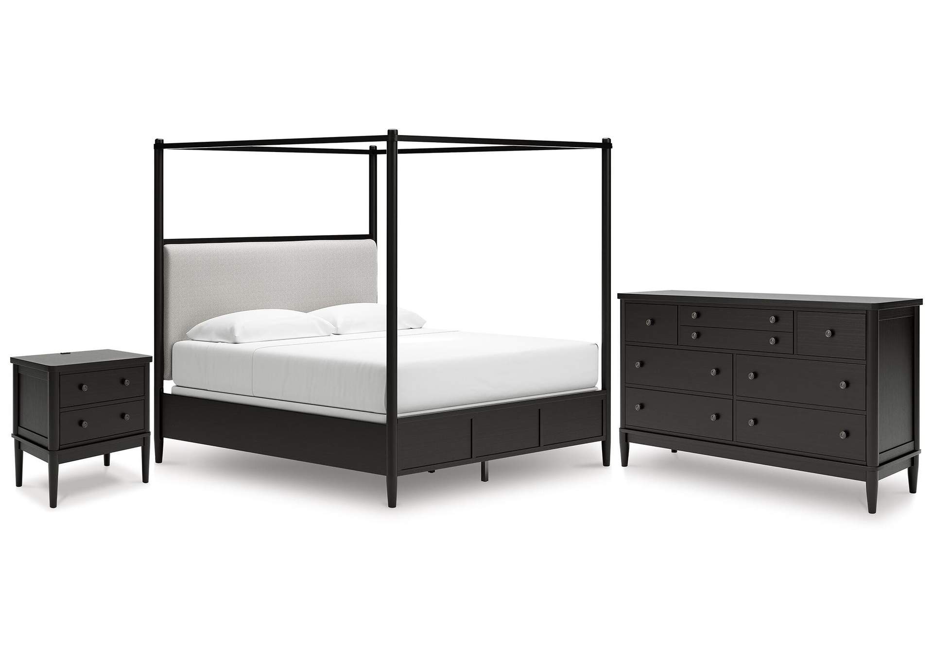 Portdown King Upholstered Canopy Bed, Dresser and Nightstand image 1