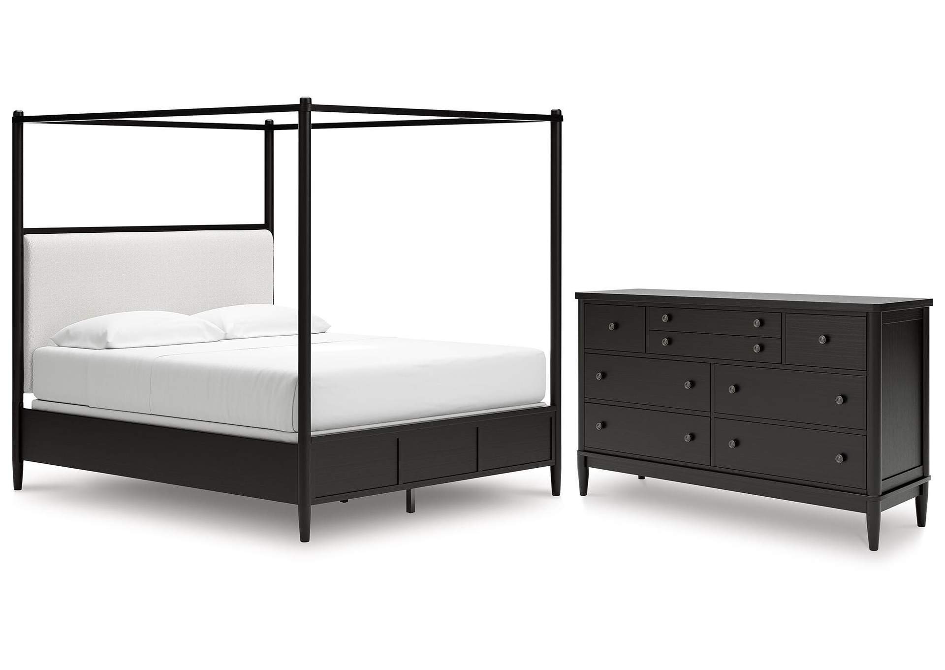 Portdown California King Upholstered Canopy Bed and Dresser image 1