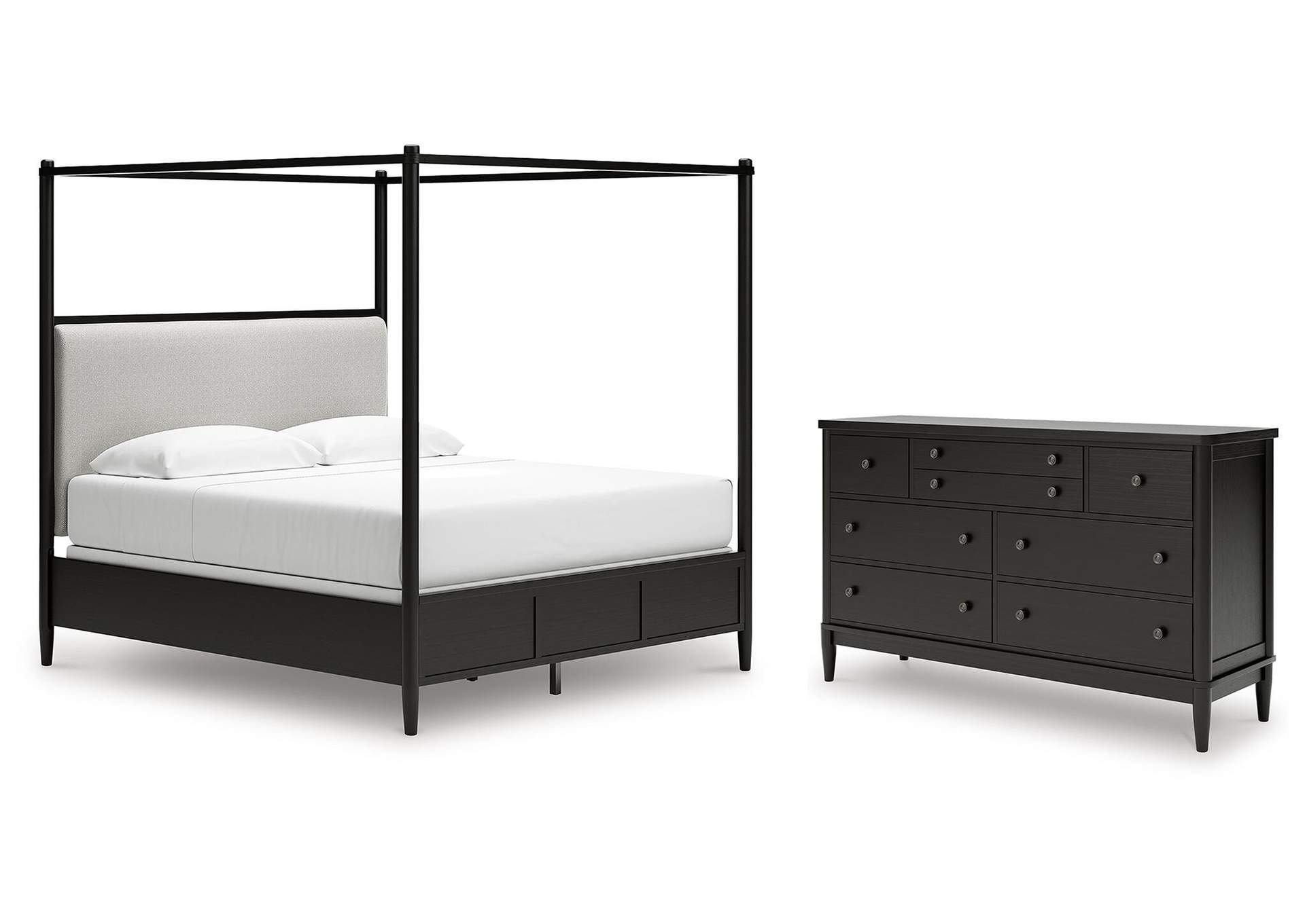 Portdown King Upholstered Canopy Bed and Dresser image 1