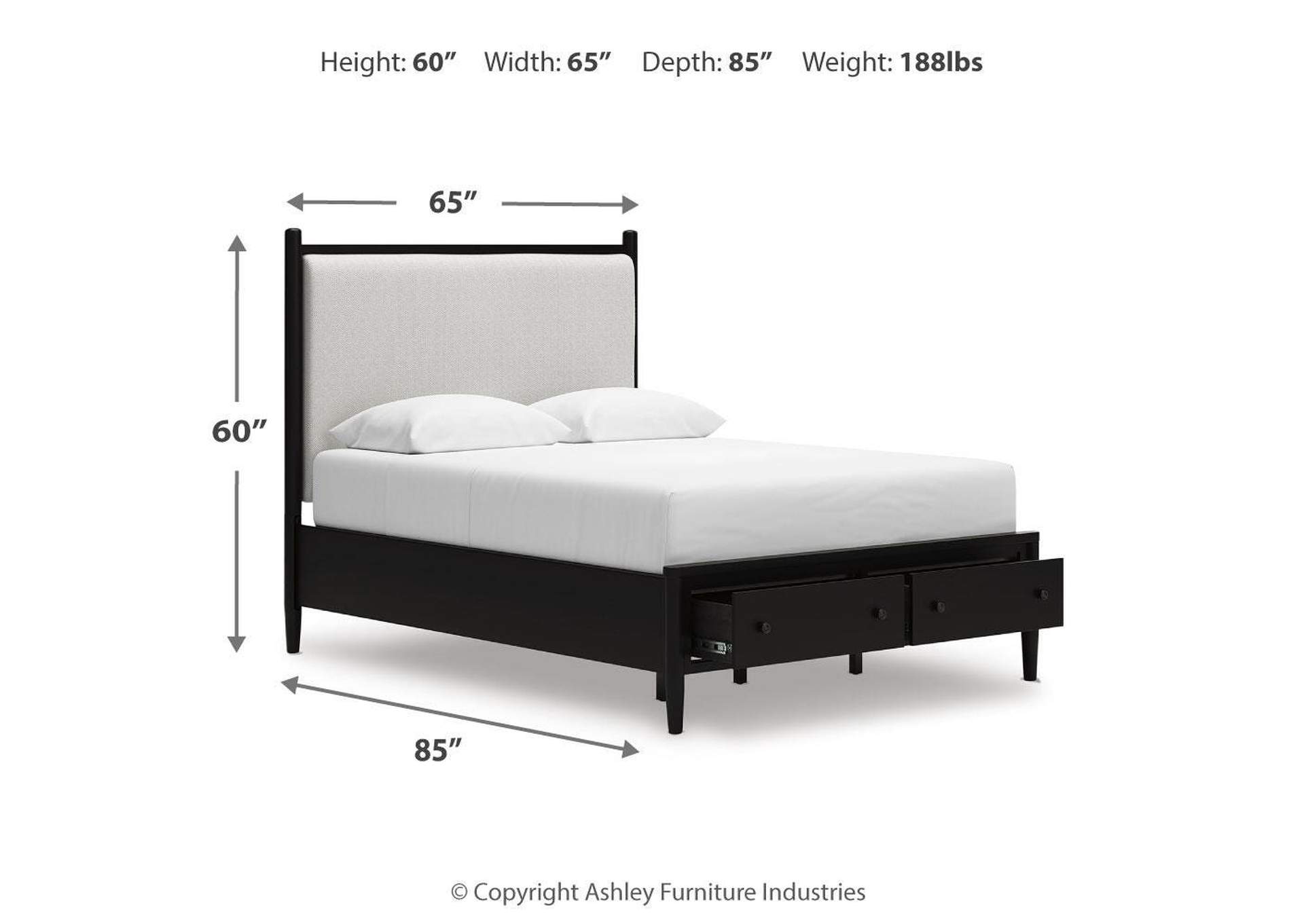 Portdown Queen Upholstered Panel Storage Bed, Dresser, Mirror and Nightstand image 3