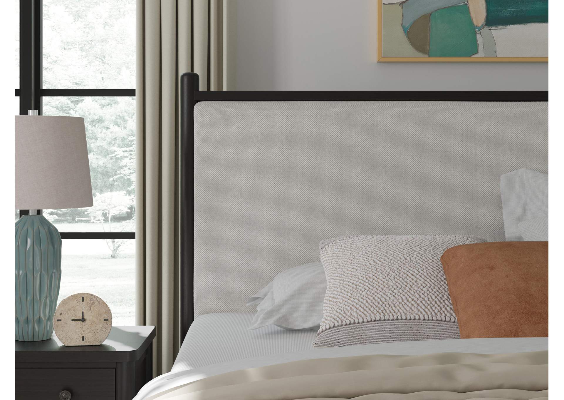 Portdown California King Upholstered Panel Storage Bed with Mirrored Dresser image 5
