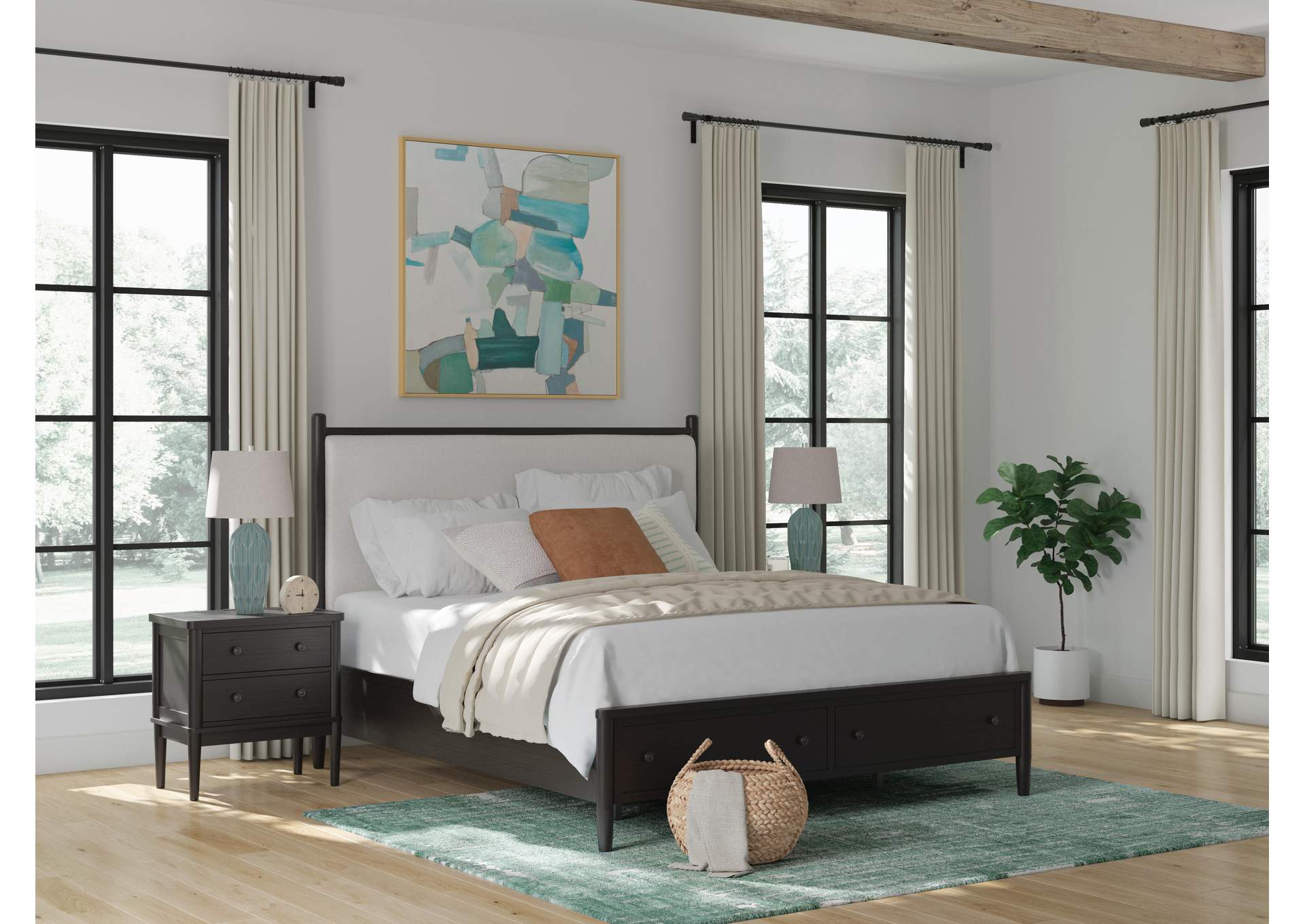 Portdown California King Upholstered Panel Storage Bed with Mirrored Dresser image 6