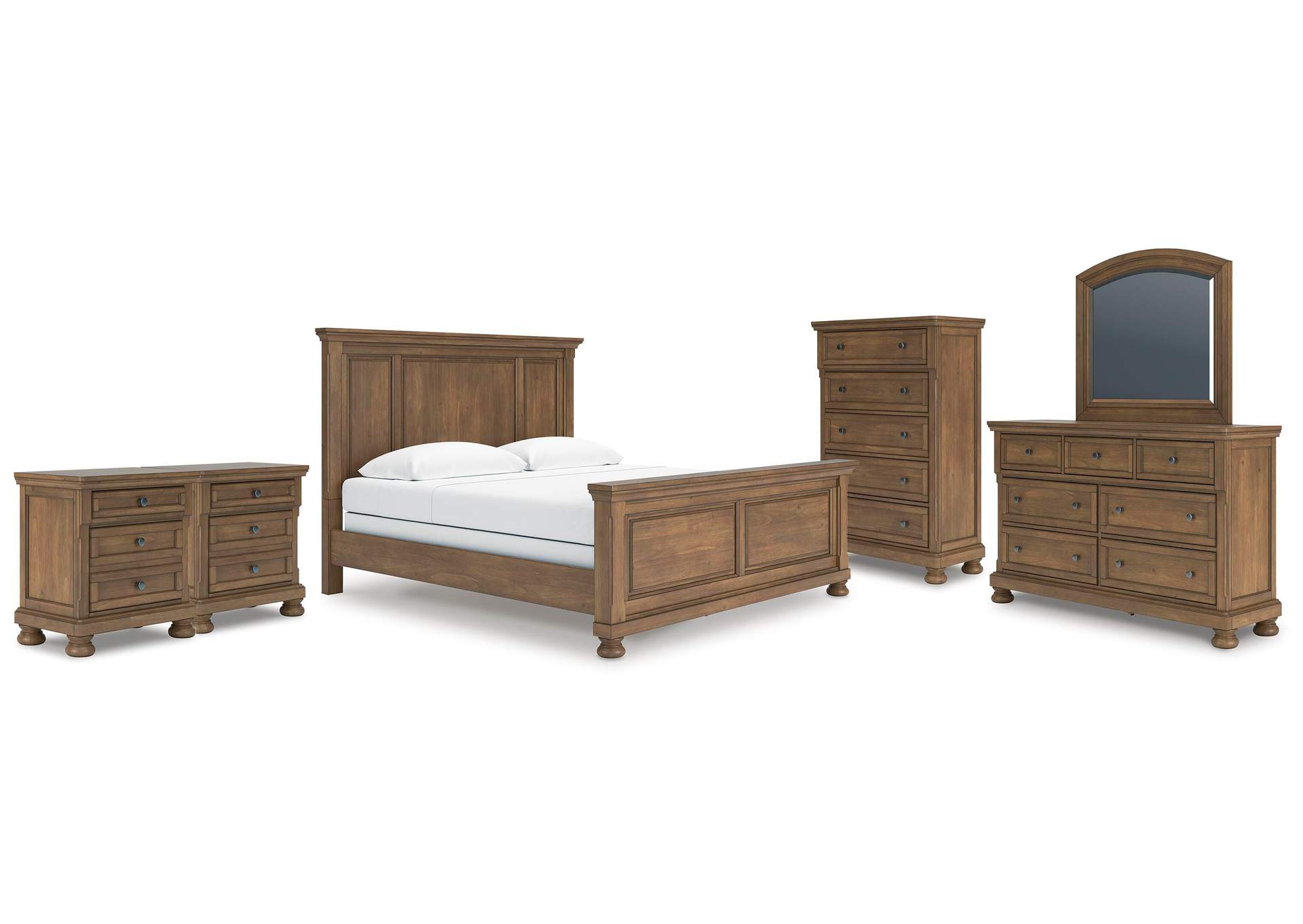 Vandenmore King Panel Bed with Mirrored Dresser, Chest and 2 Nightstands image 1
