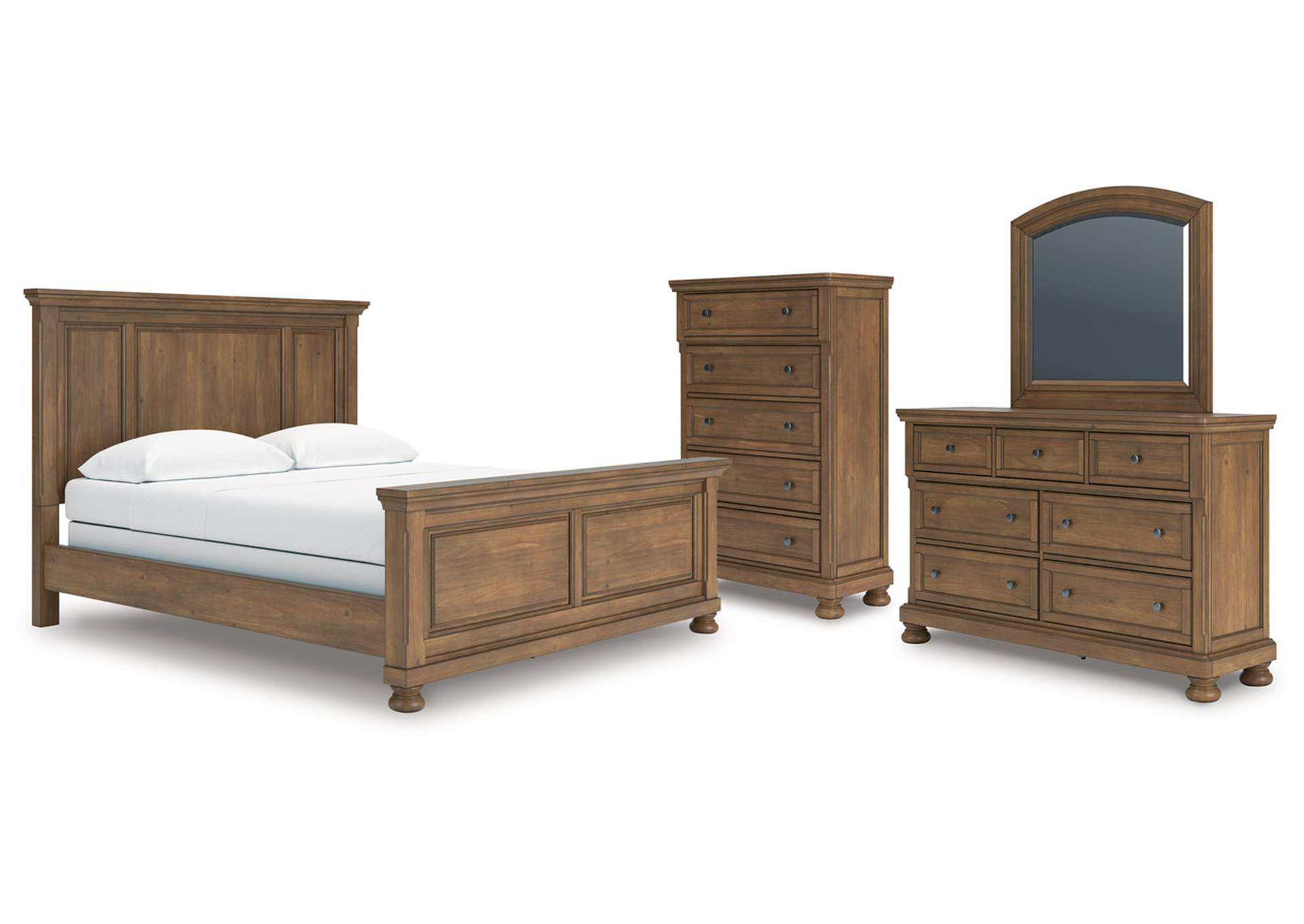 Vandenmore California King Panel Bed with Mirrored Dresser and Chest image 1