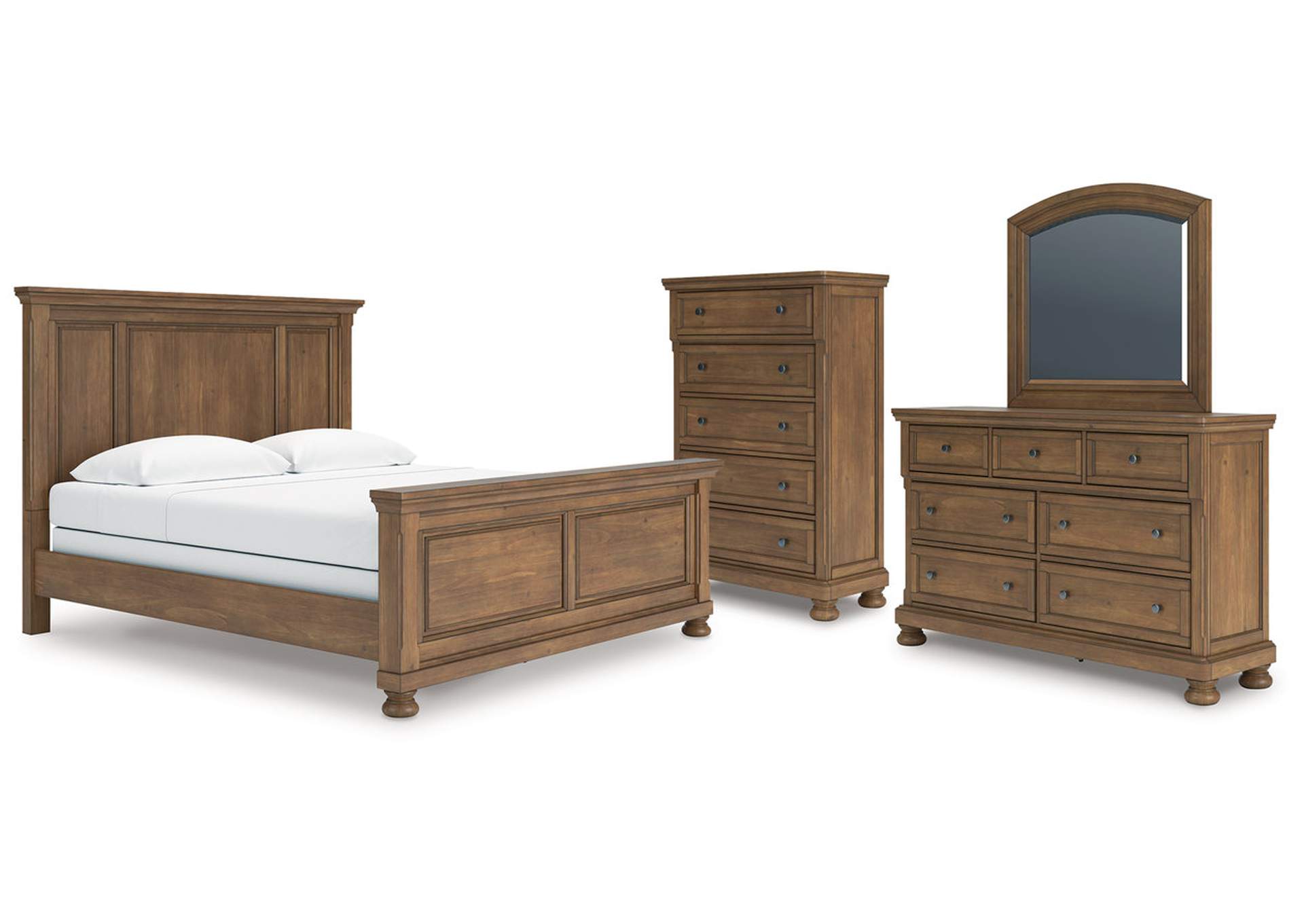 Vandenmore King Panel Bed with Mirrored Dresser and Chest image 1