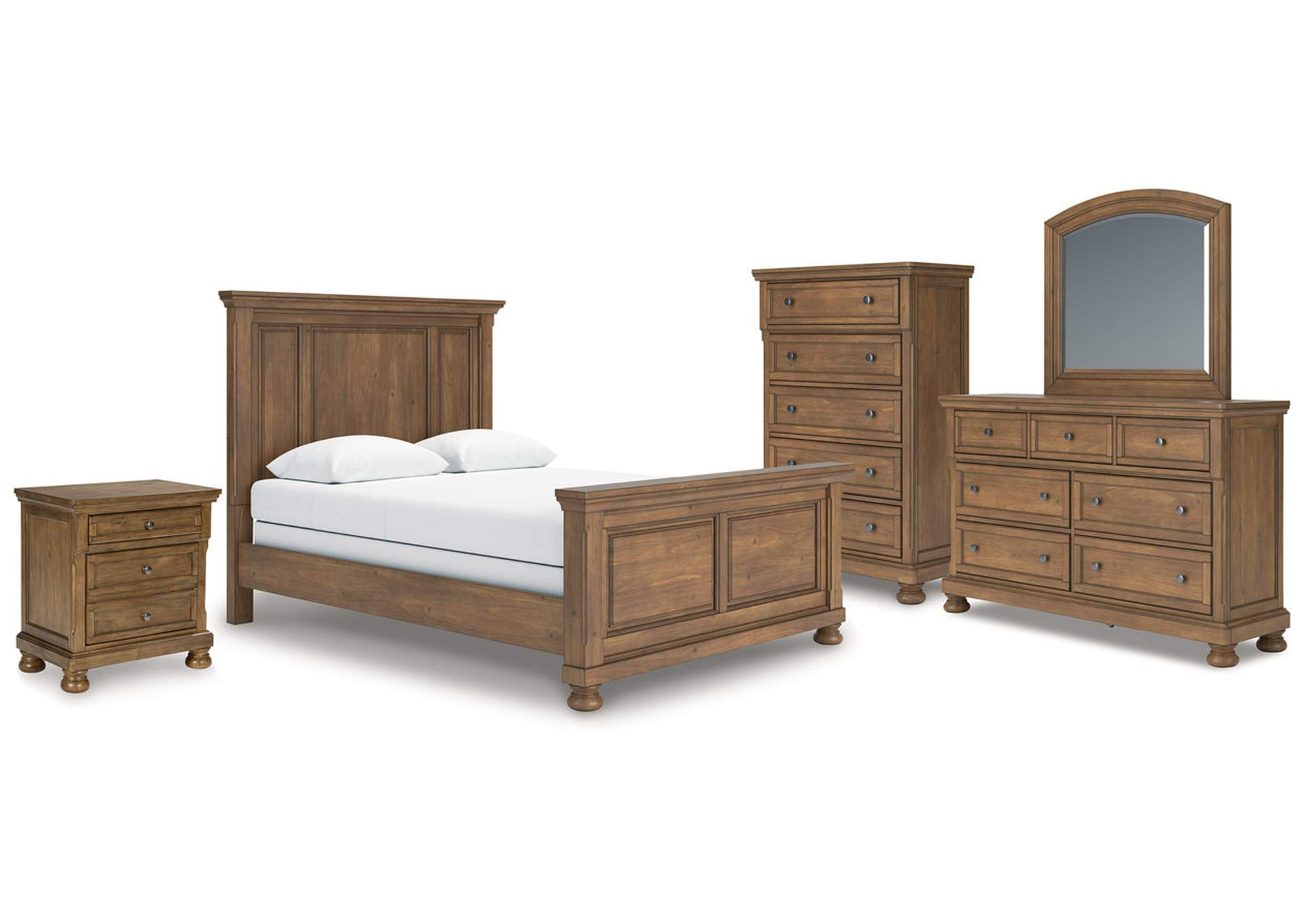 Vandenmore Queen Panel Bed with Mirrored Dresser, Chest and Nightstand image 1