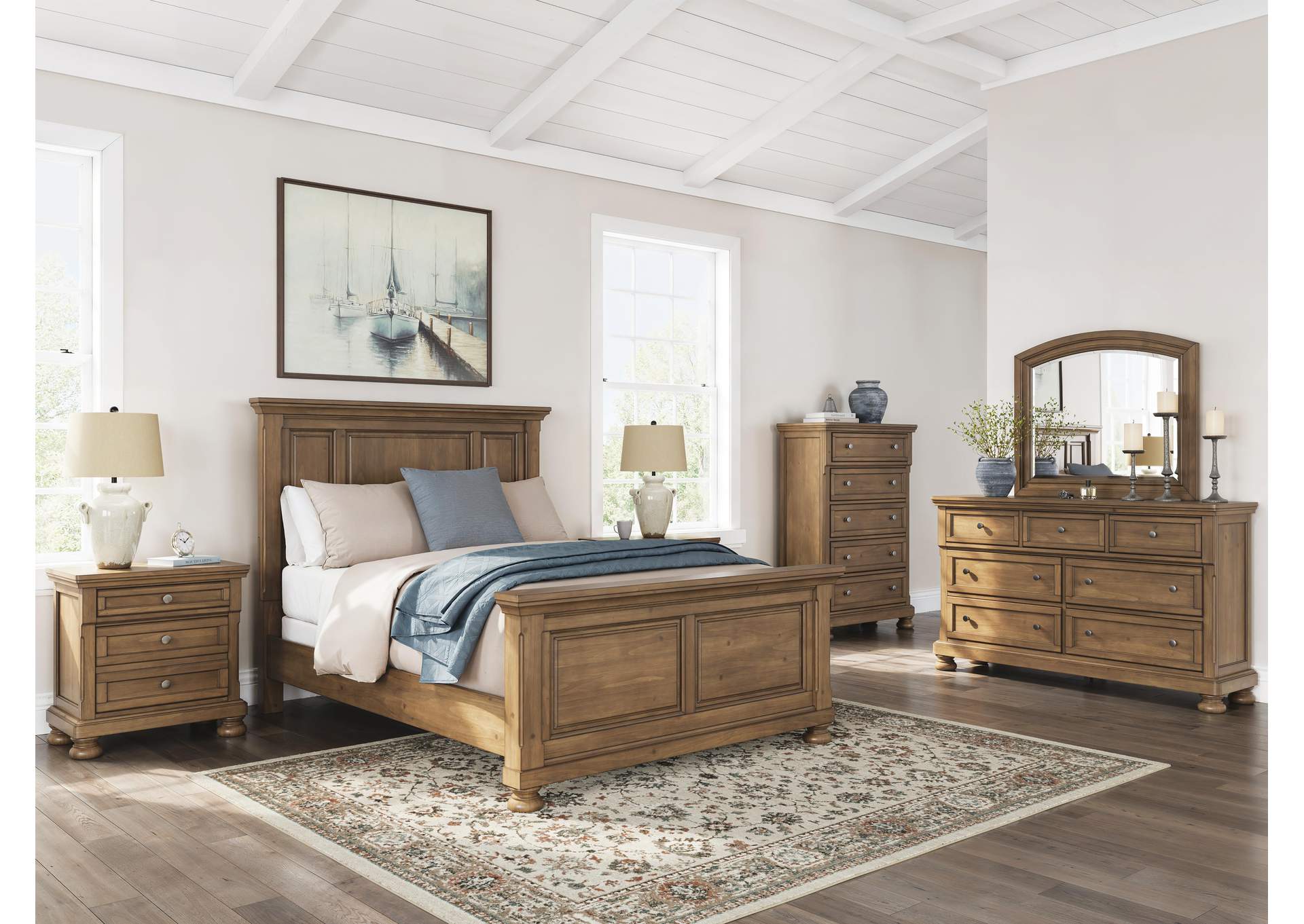 Feddinger Queen Panel Bed, Dresser, Mirror, Chest and 2 Nightstands image 2