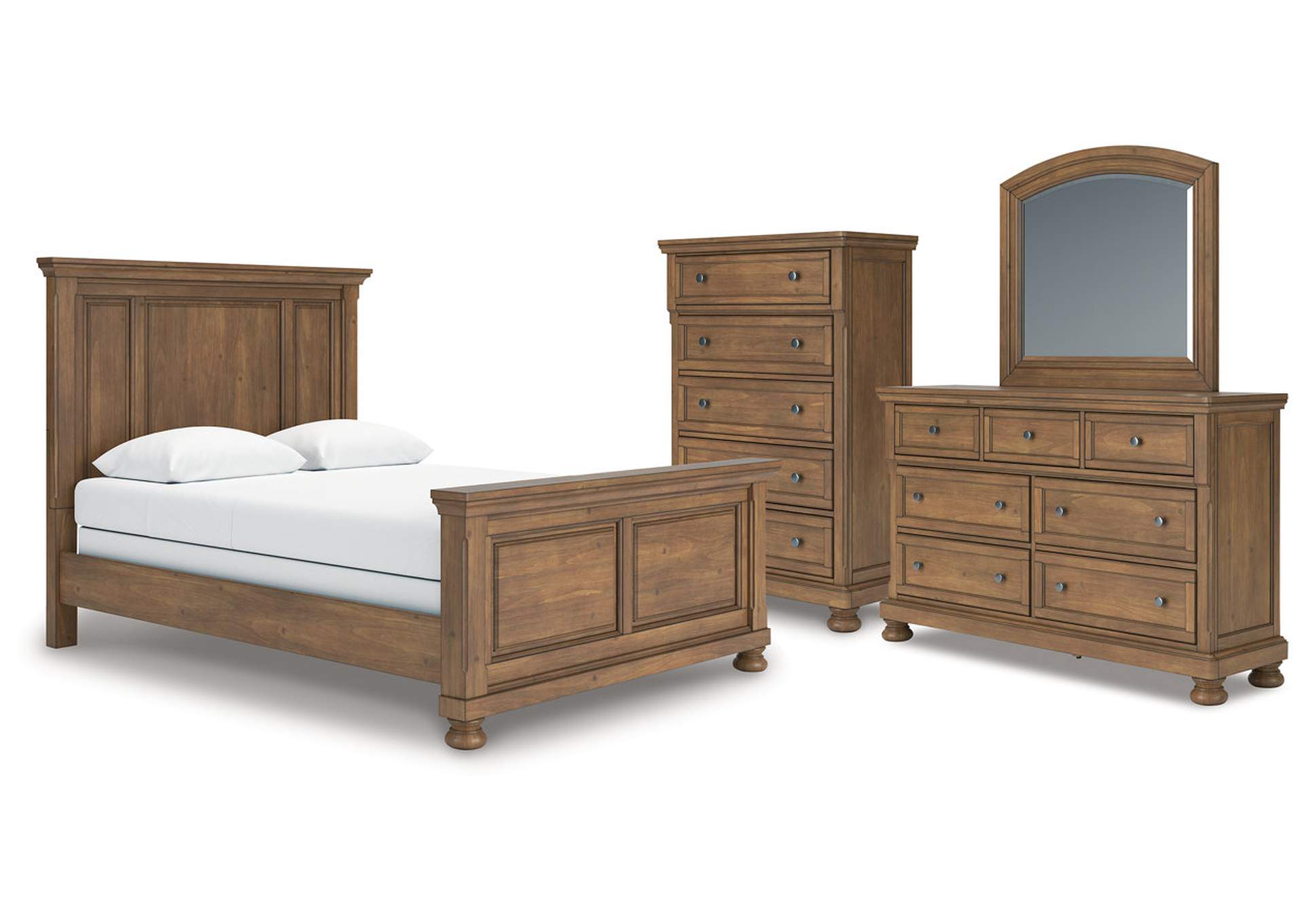 Vandenmore Queen Panel Bed with Mirrored Dresser and Chest image 1