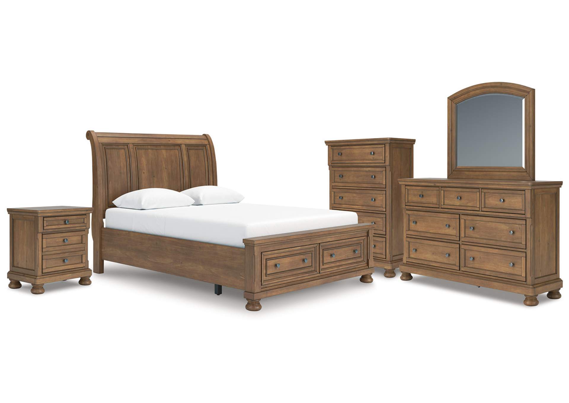 Vandenmore Queen Storage Sleigh Bed with Mirrored Dresser, Chest and Nightstand image 1