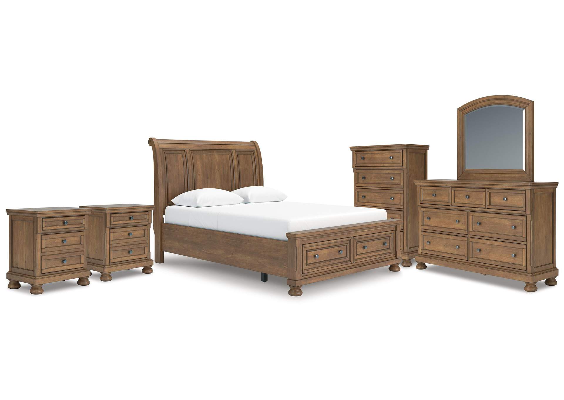 Vandenmore Queen Storage Sleigh Bed with Mirrored Dresser, Chest and 2 Nightstands image 1
