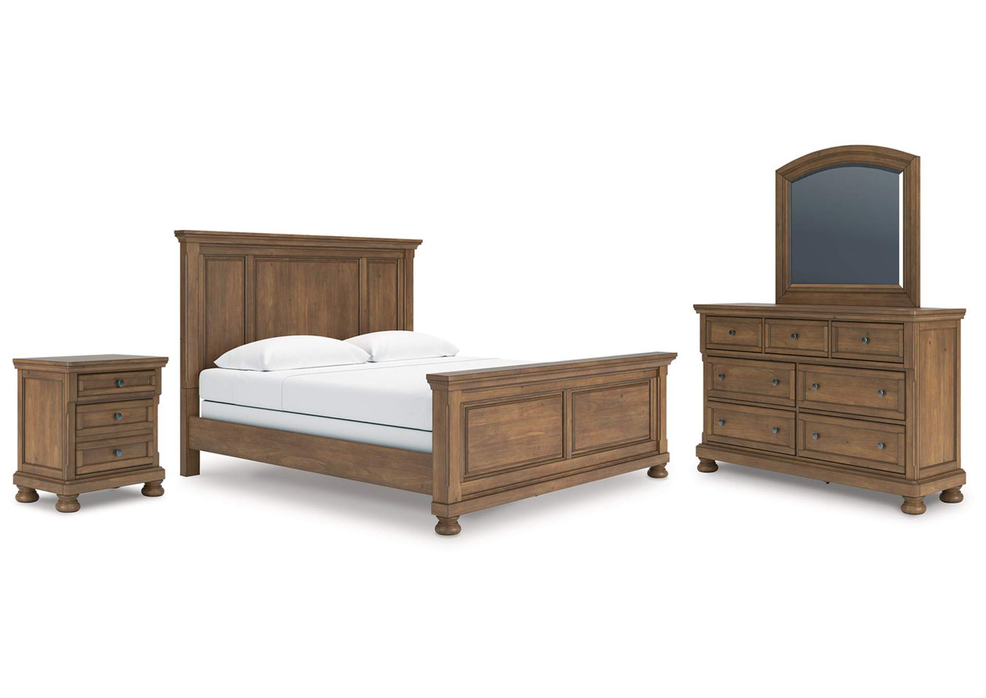 Vandenmore King Panel Bed with Mirrored Dresser and Nightstand image 1