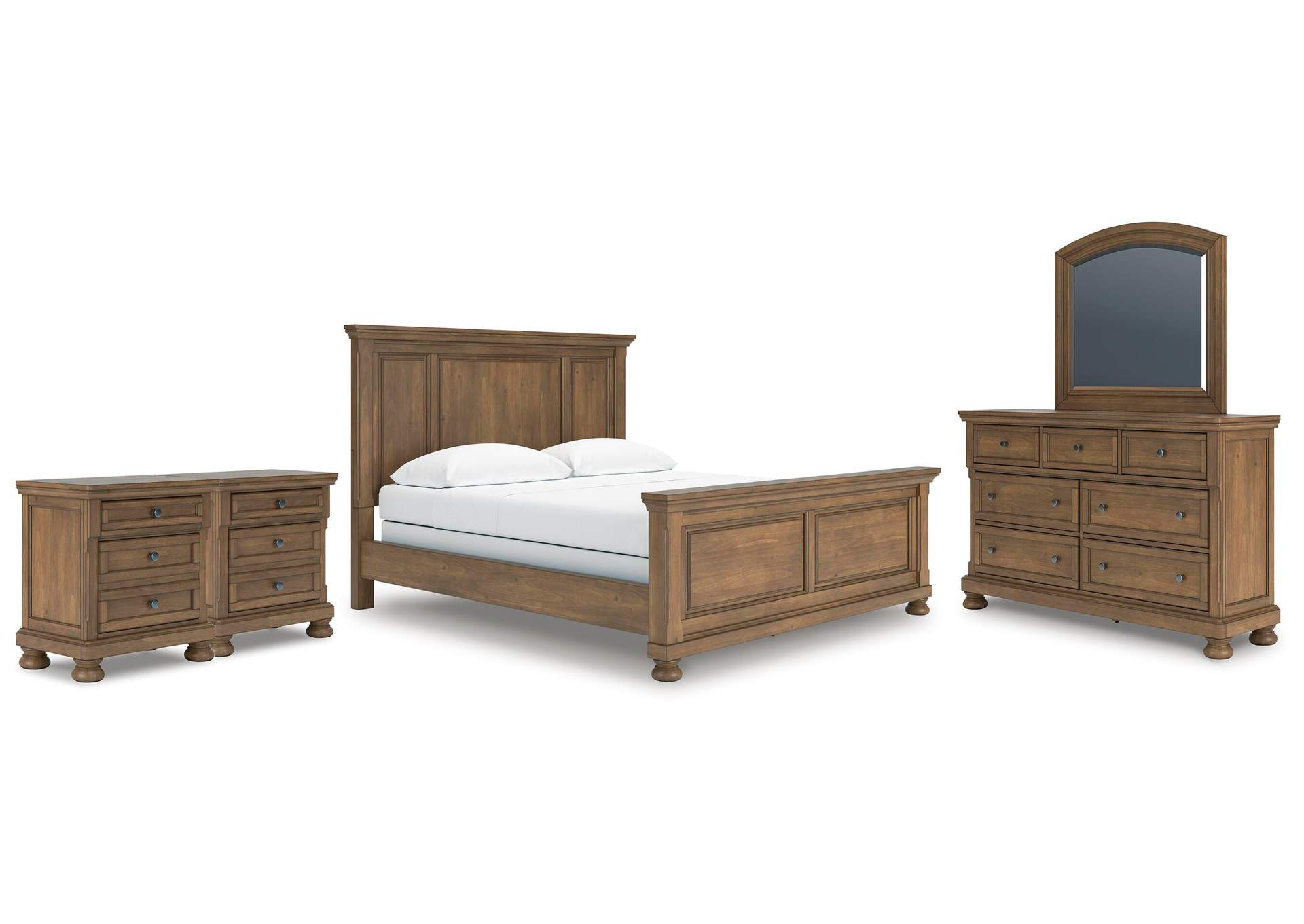 Vandenmore California King Panel Bed with Mirrored Dresser and 2 Nightstands image 1