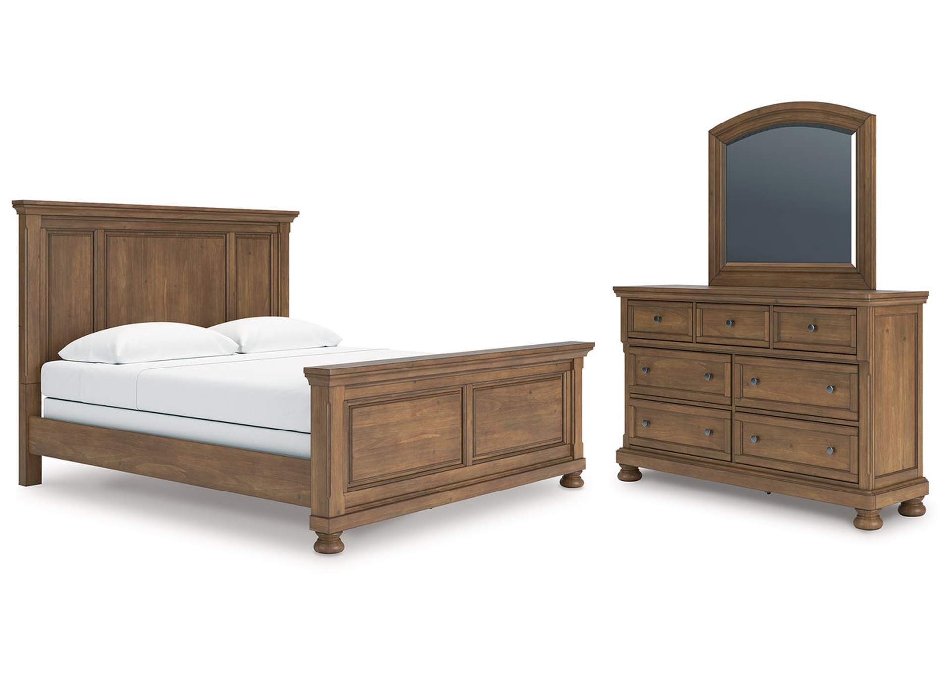 Vandenmore King Panel Bed with Mirrored Dresser image 1