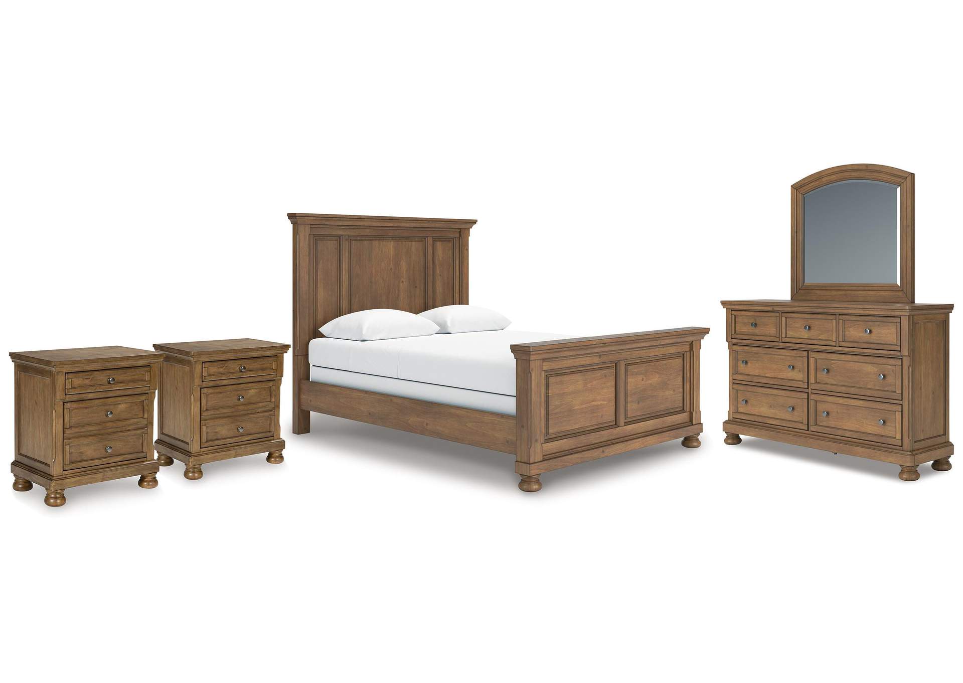 Vandenmore Queen Panel Bed with Mirrored Dresser and 2 Nightstands image 1