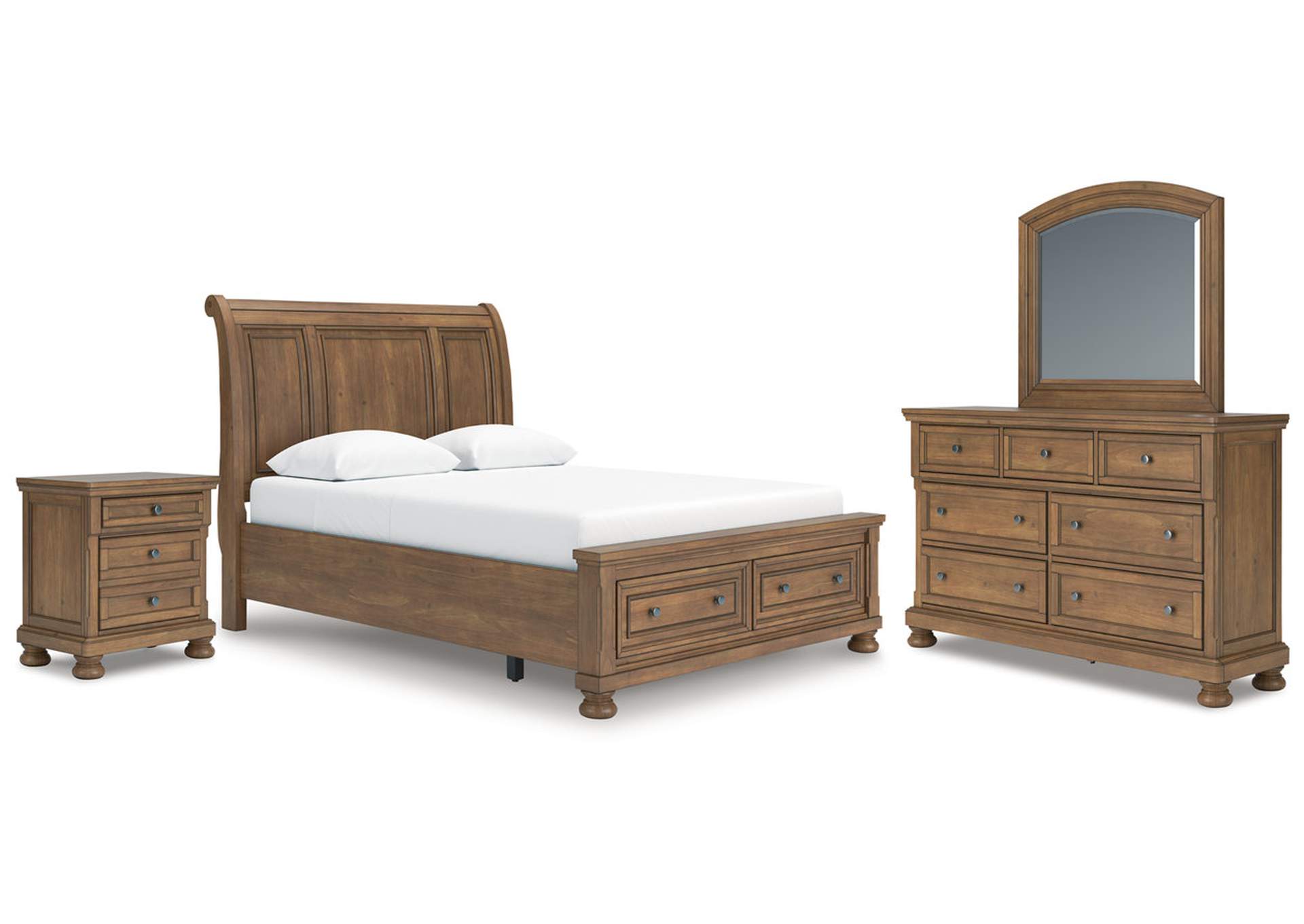 Vandenmore Queen Storage Sleigh Bed with Mirrored Dresser and Nightstand image 1