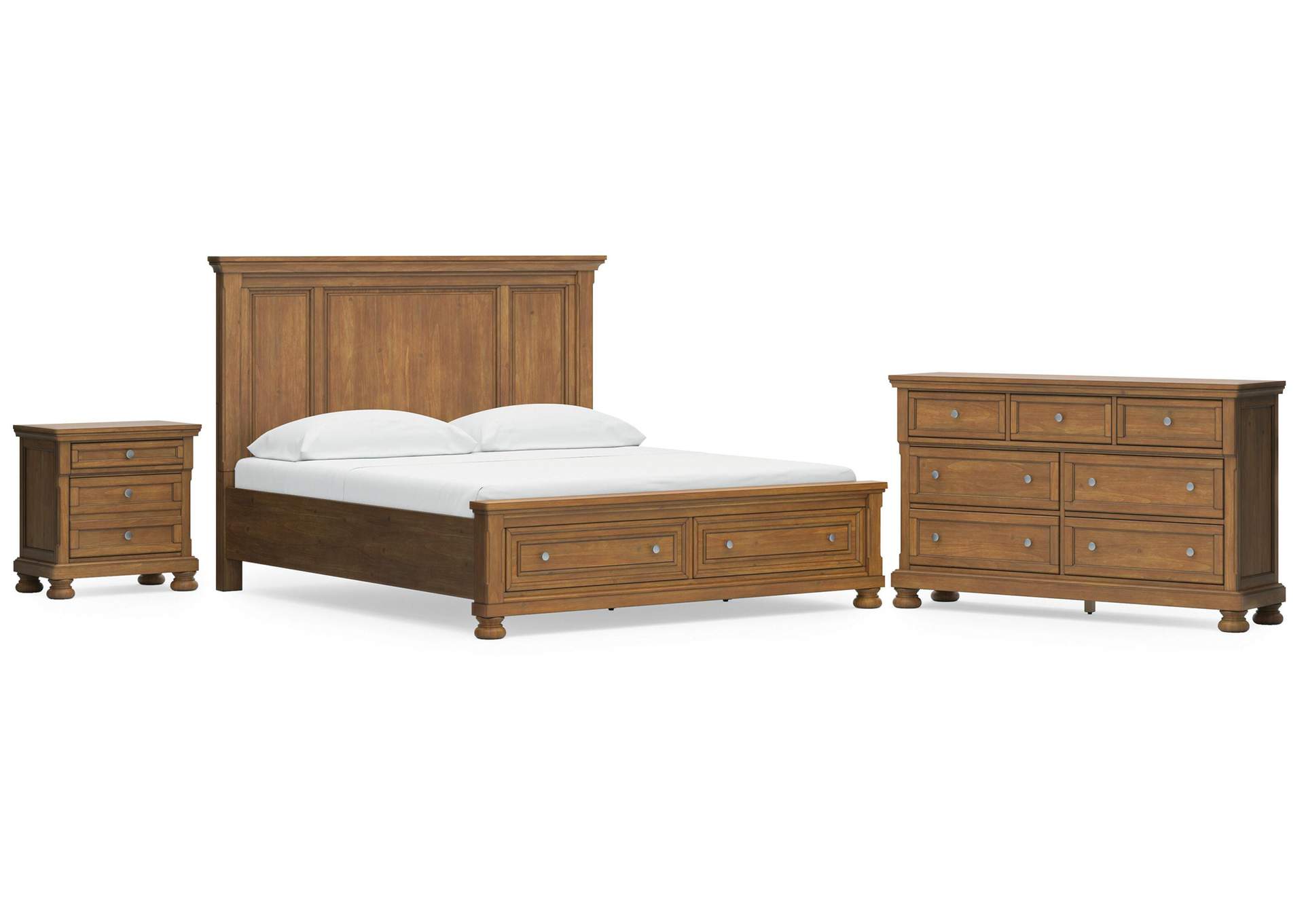 Feddinger California King Panel Storage Bed, Dresser and Nightstand image 1