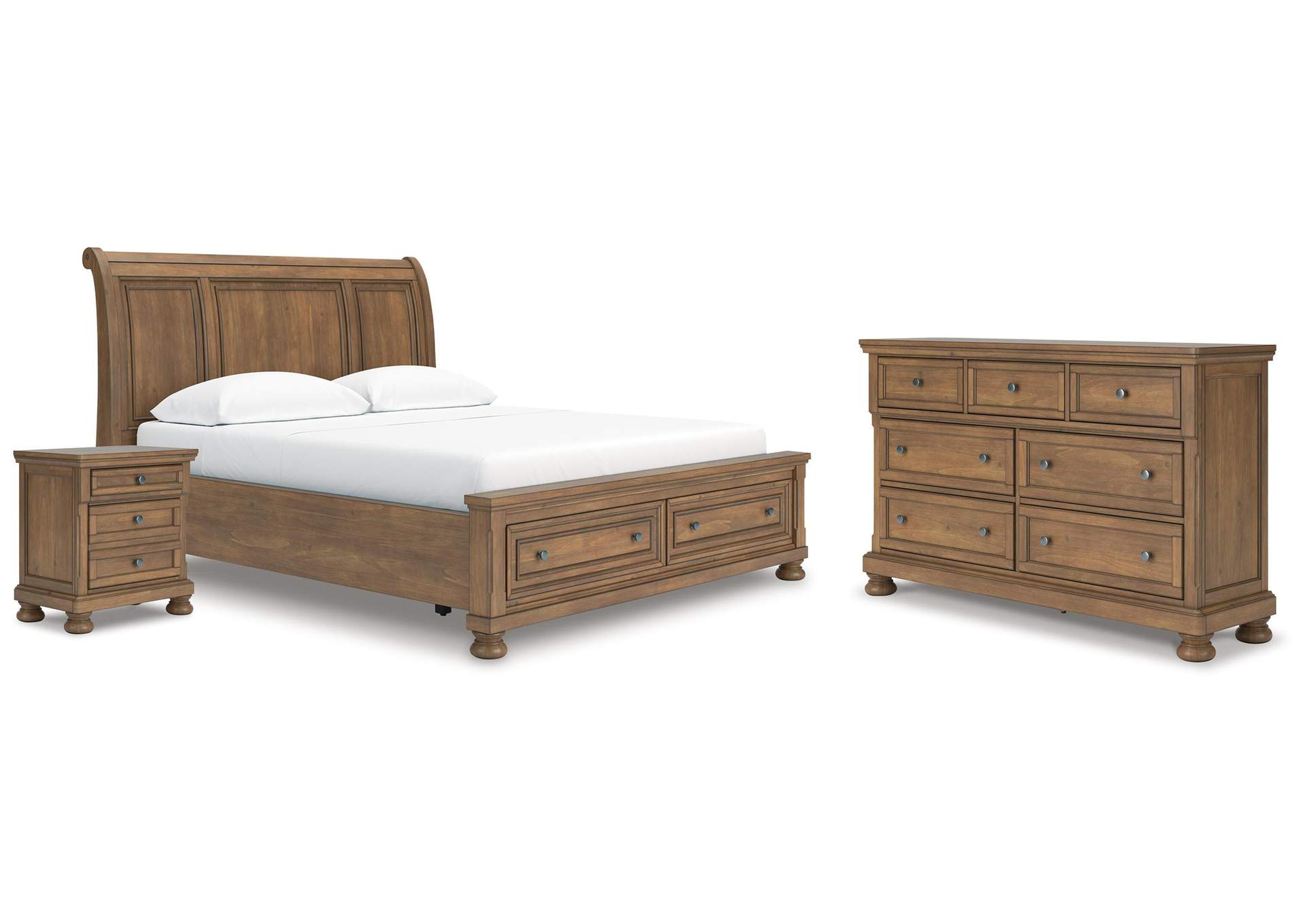 Vandenmore California King Storage Sleigh Bed with Dresser and Nightstand image 1