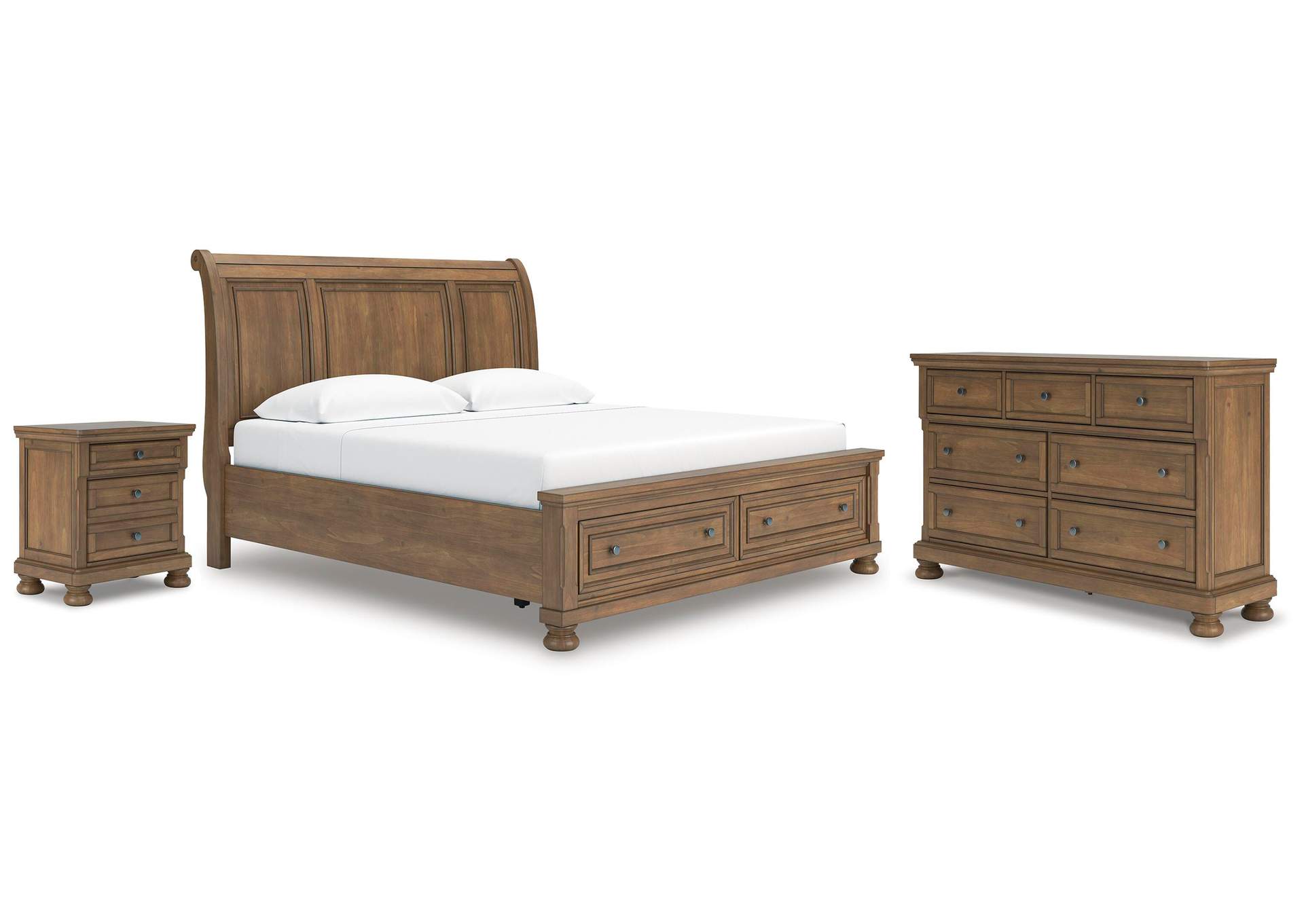 Vandenmore King Storage Sleigh Bed with Dresser and Nightstand image 1