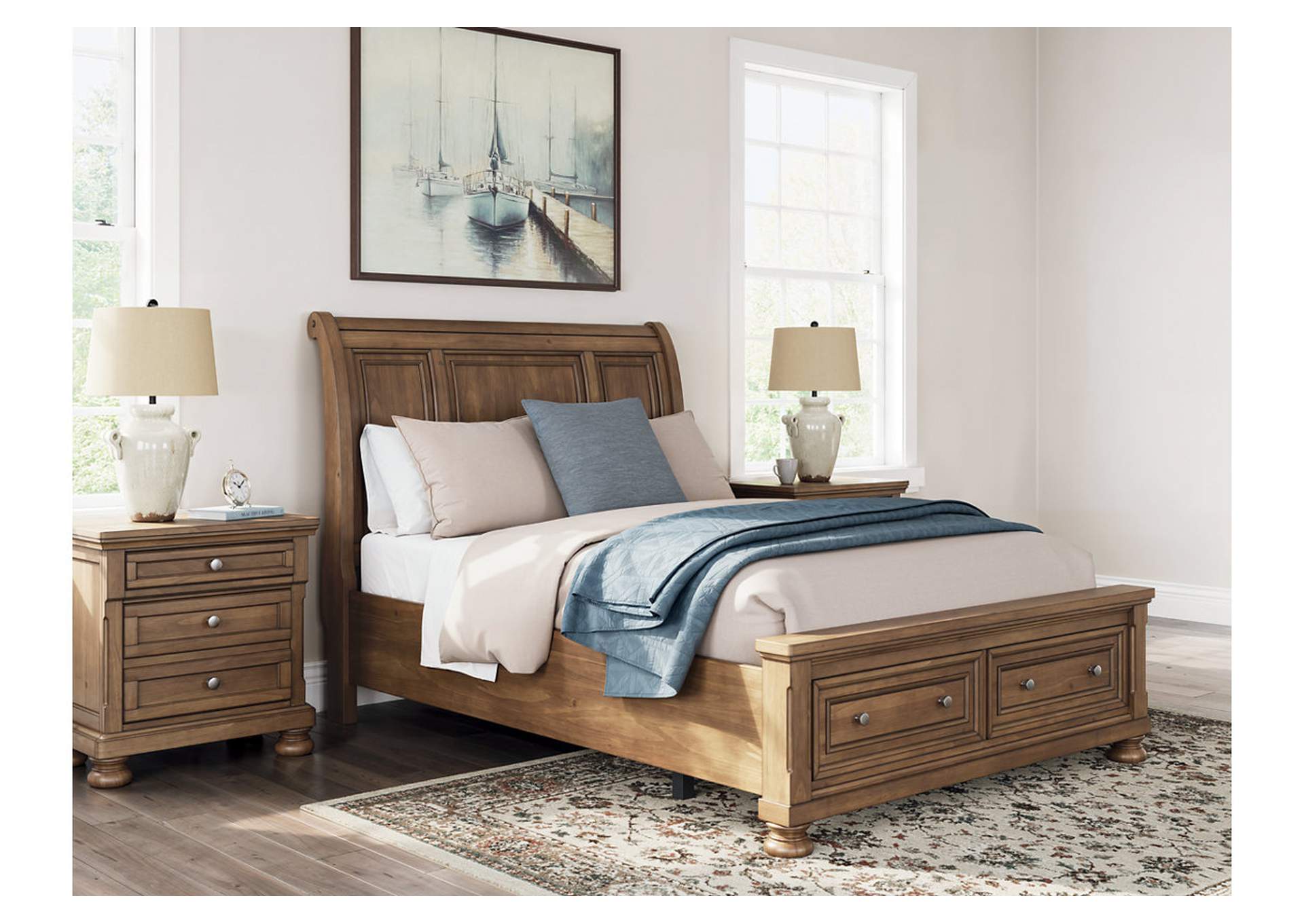 Vandenmore Queen Storage Sleigh Bed with Mirrored Dresser and Chest image 9