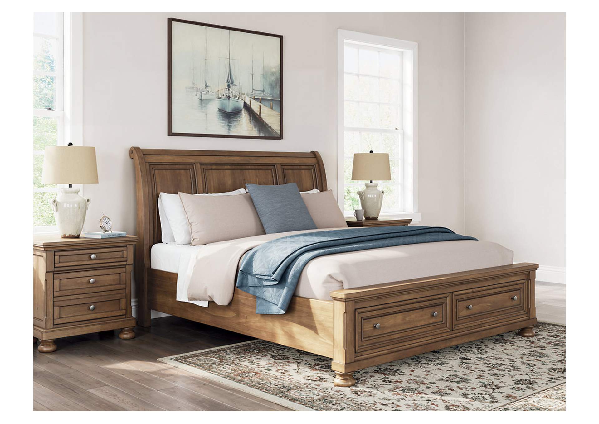 Vandenmore California King Storage Sleigh Bed with Mirrored Dresser, Chest and Nightstand image 18