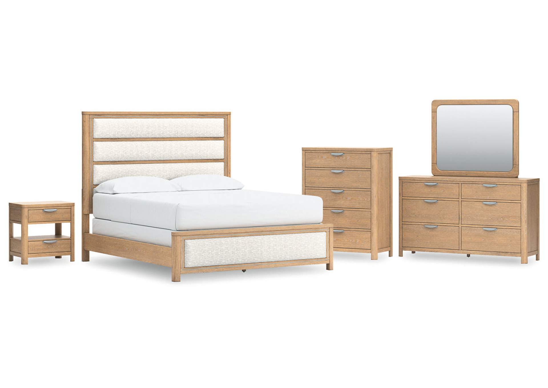 Rencott California King Upholstered Bed with Mirrored Dresser, Chest and Nightstand image 1