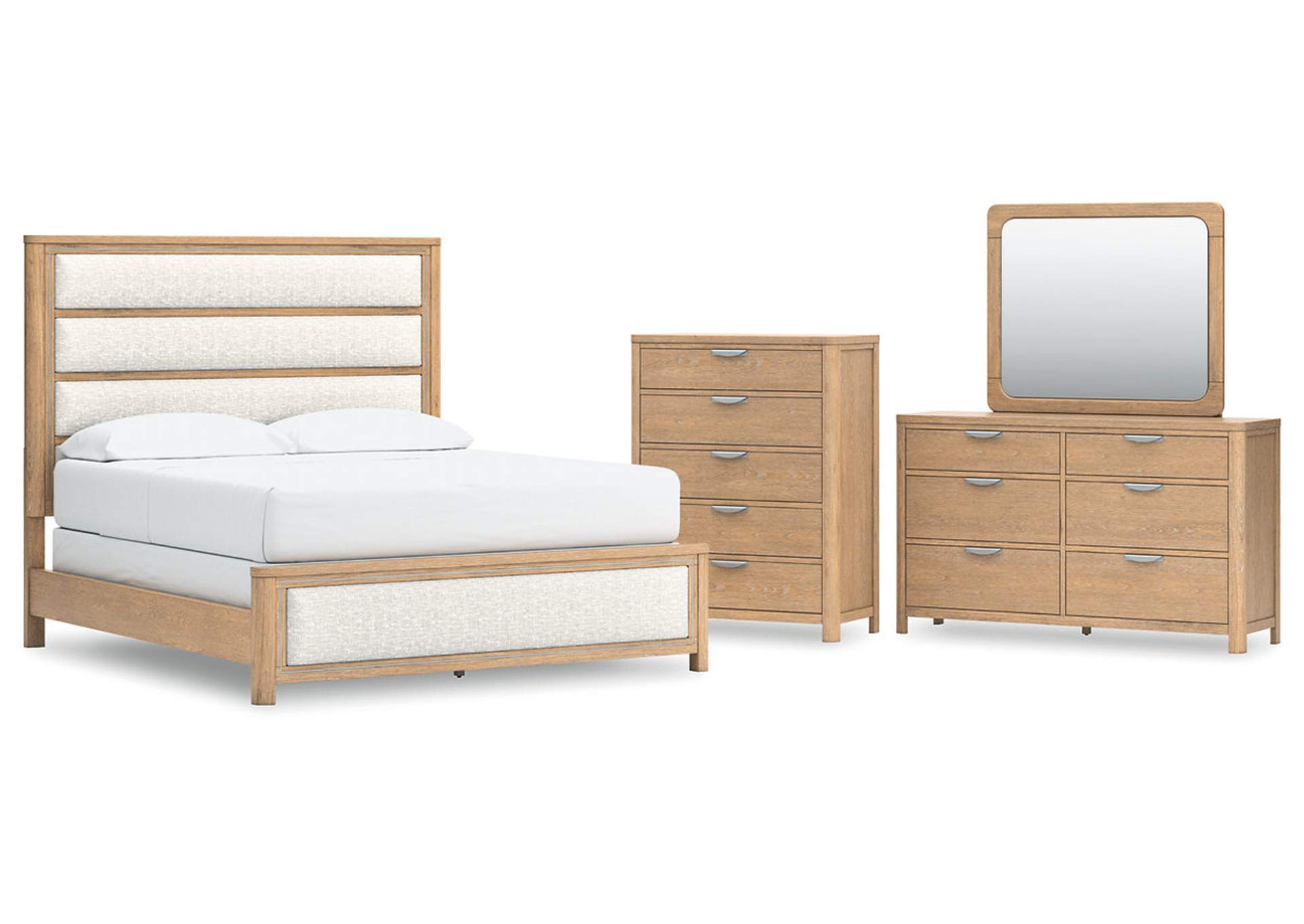 Rencott California King Upholstered Bed with Mirrored Dresser and Chest image 1