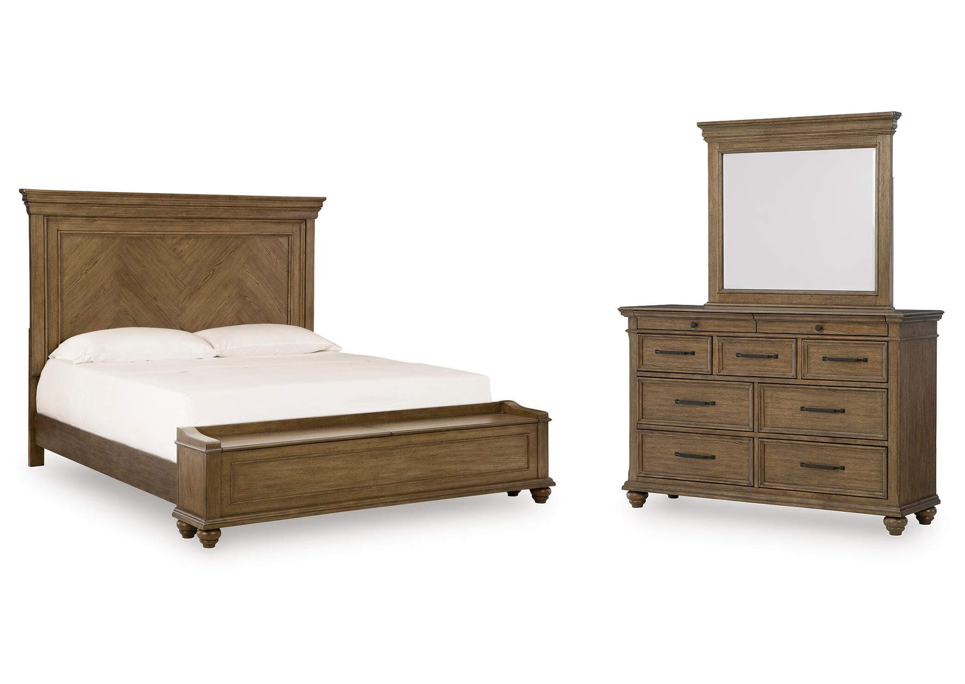 Karallin Queen Panel Storage Bed, Dresser and Mirror image 1