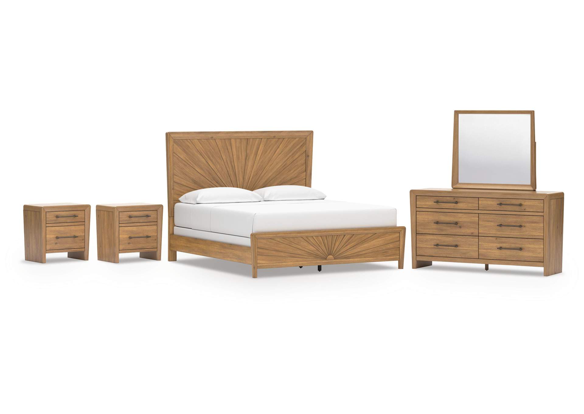 Takston California King Panel Bed, Dresser, Mirror and 2 Nightstands image 1