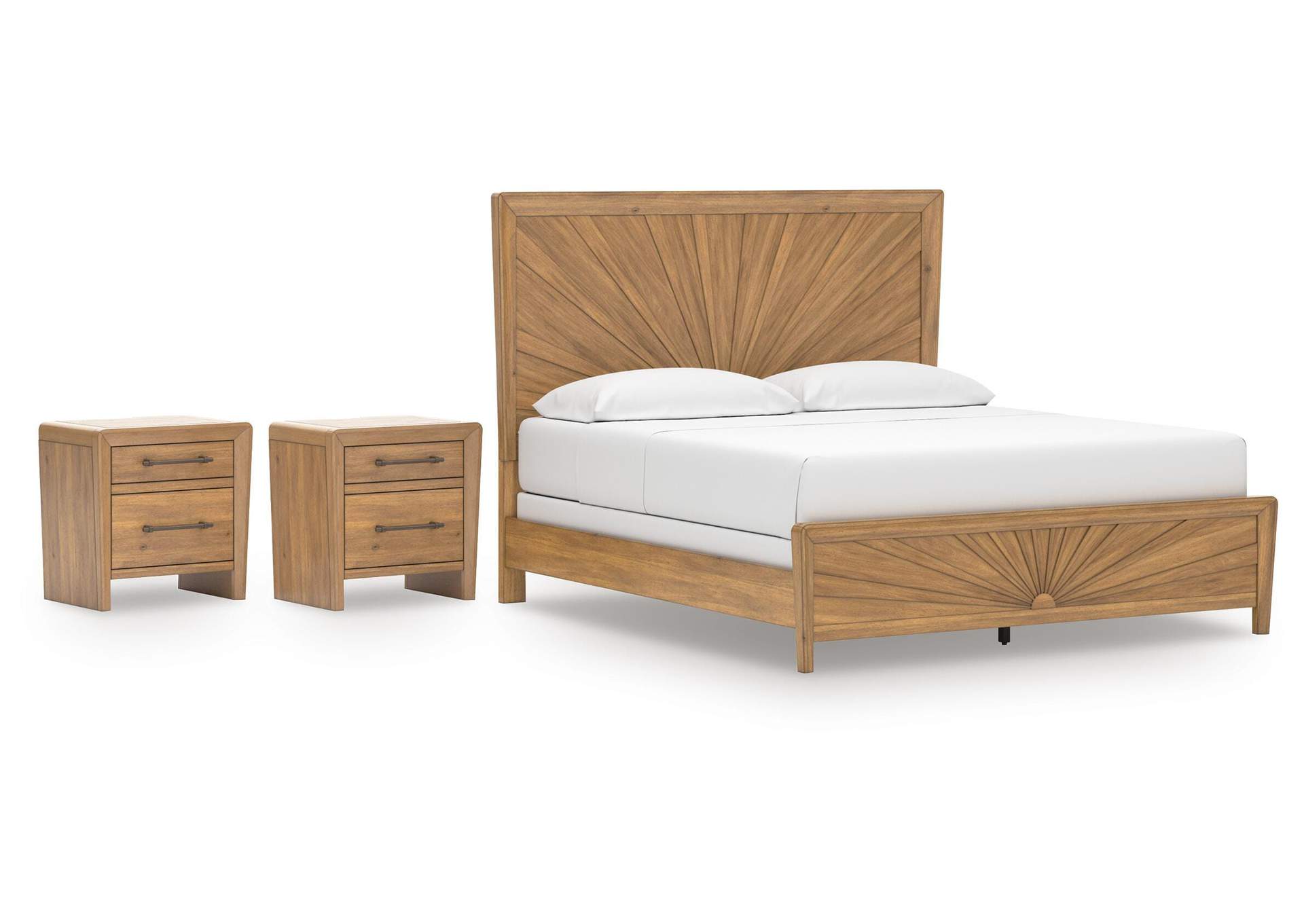 Takston California King Panel Bed and 2 Nightstands image 1