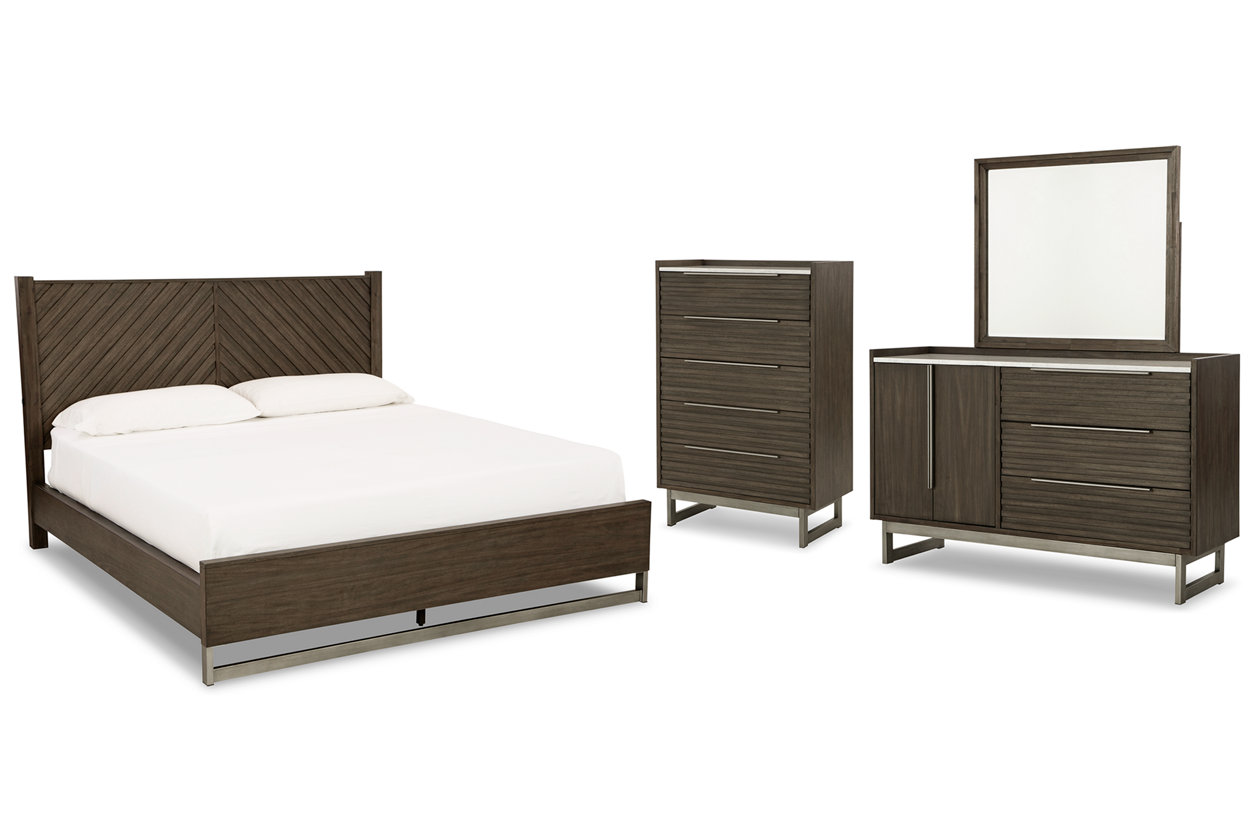 Arkenton Queen Panel Bed with Mirrored Dresser and Chest