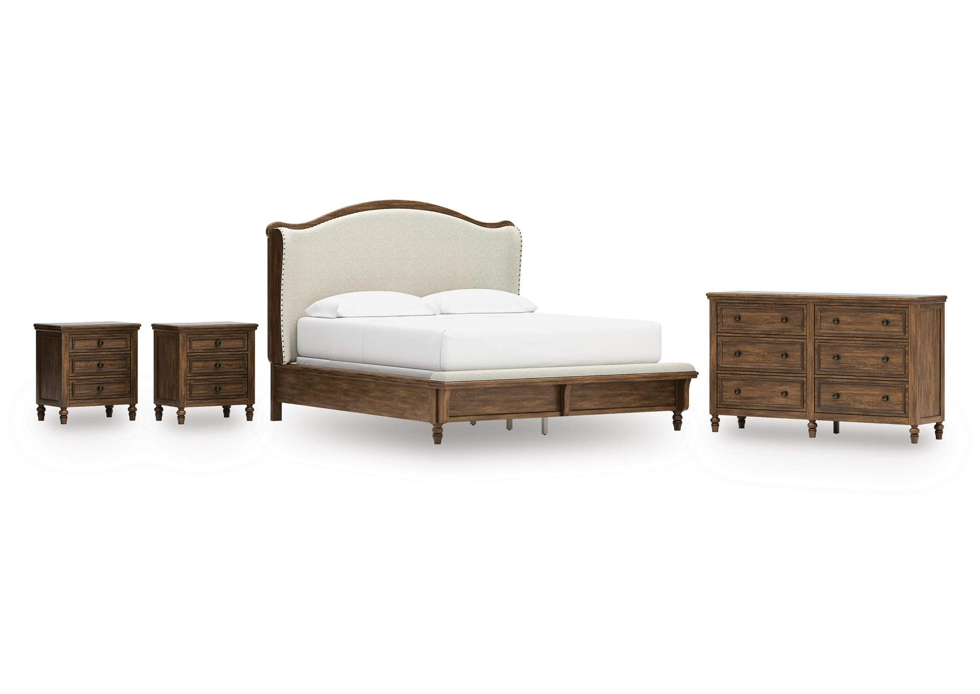 Sturlayne California King Upholstered Panel Bed, Dresser and 2 Nightstands image 1