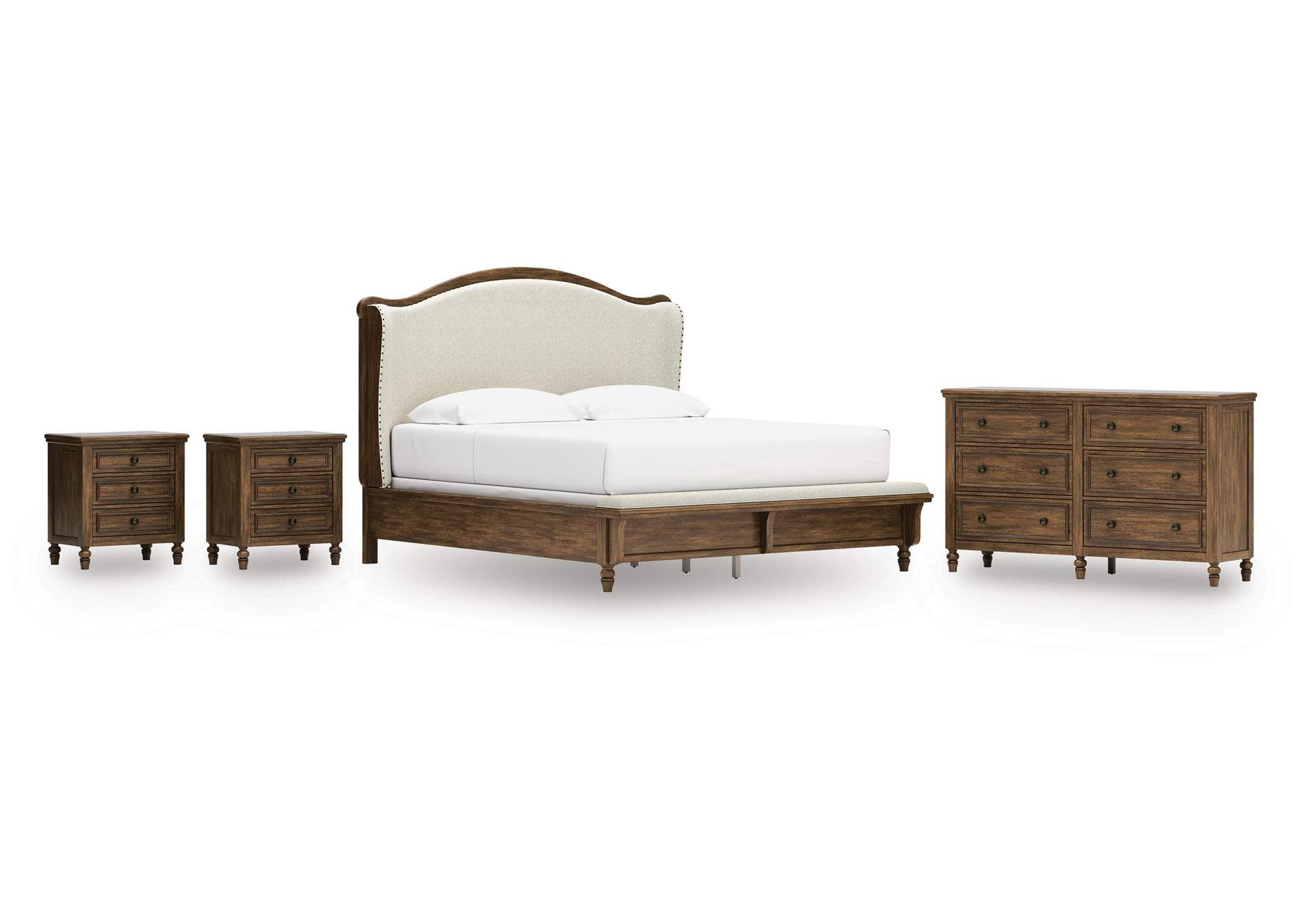 Sturlayne King Upholstered Panel Bed, Dresser and 2 Nightstands image 1