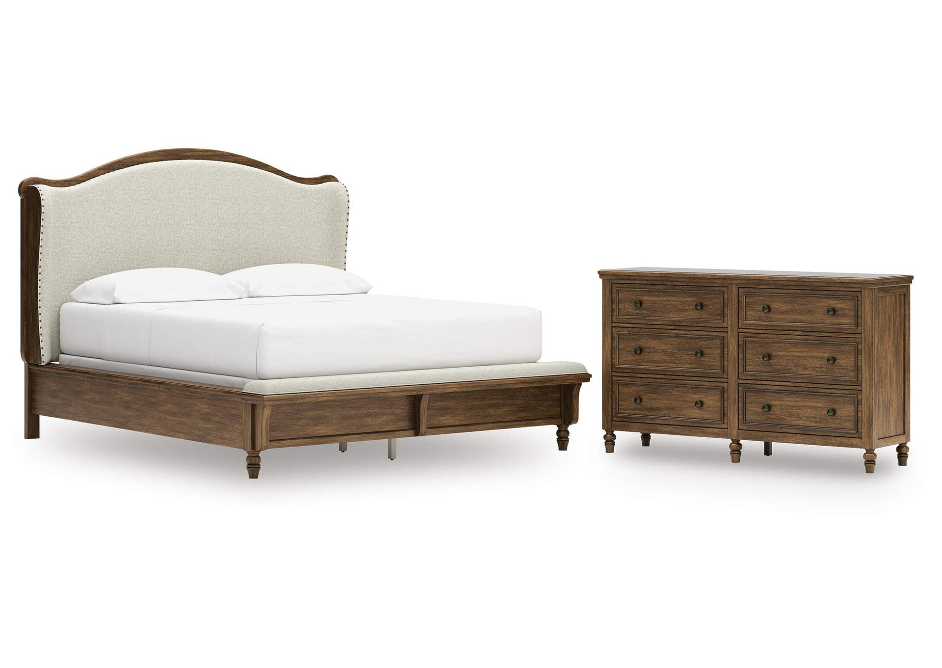 Sturlayne California King Upholstered Panel Bed and Dresser image 1