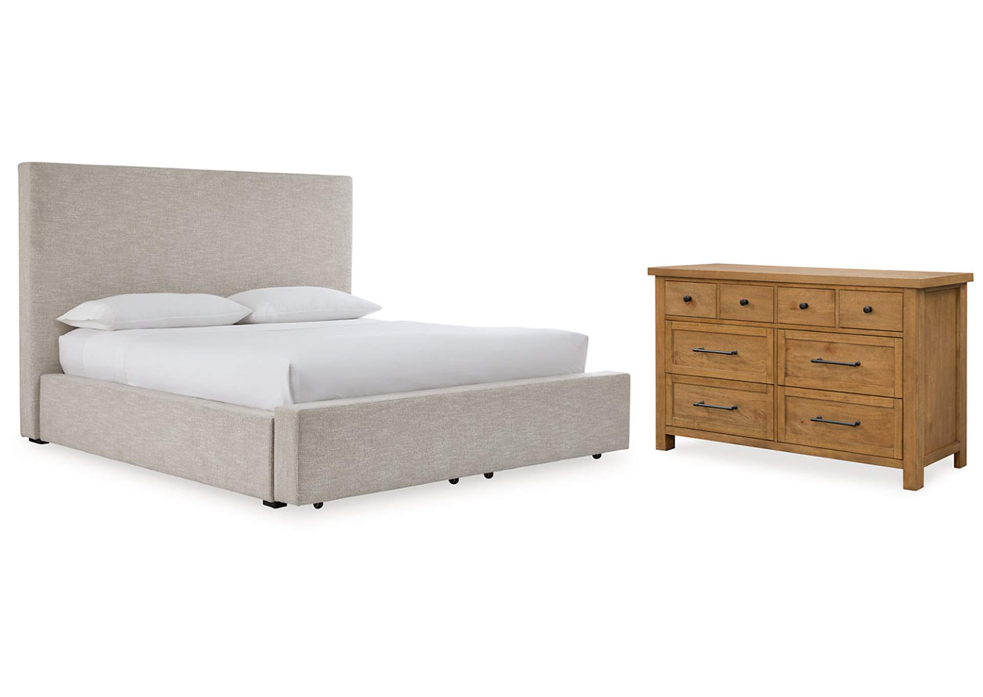 Kristiland King Upholstered Storage Bed with Dresser
